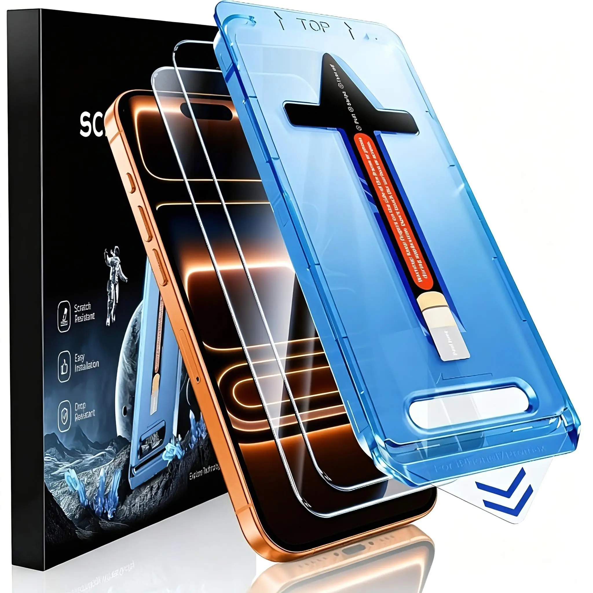 2pcs One-Click Dust-Free Install HD Tempered Glass, for iPhone 17 Pro Max 16 Plus 15 14 13 12 11 Full-Coverage Tempered Glass Protector, Hassle-Free Installation Bubble & Dust Free, Sensitive Smooth Touch