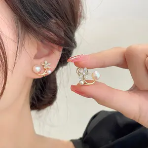 Pearl mosquito coil ear clip for women without ear piercings DDES0909 sweet new trendy floral earrings