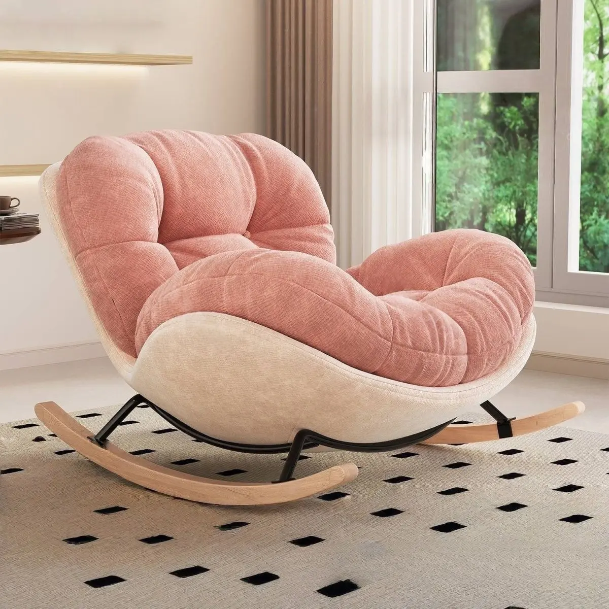 Cream Lazy Rocker Chair - Single Unit Leisure Seating for Girls, Home Balcony Living Room Cloud Recliner Sofa