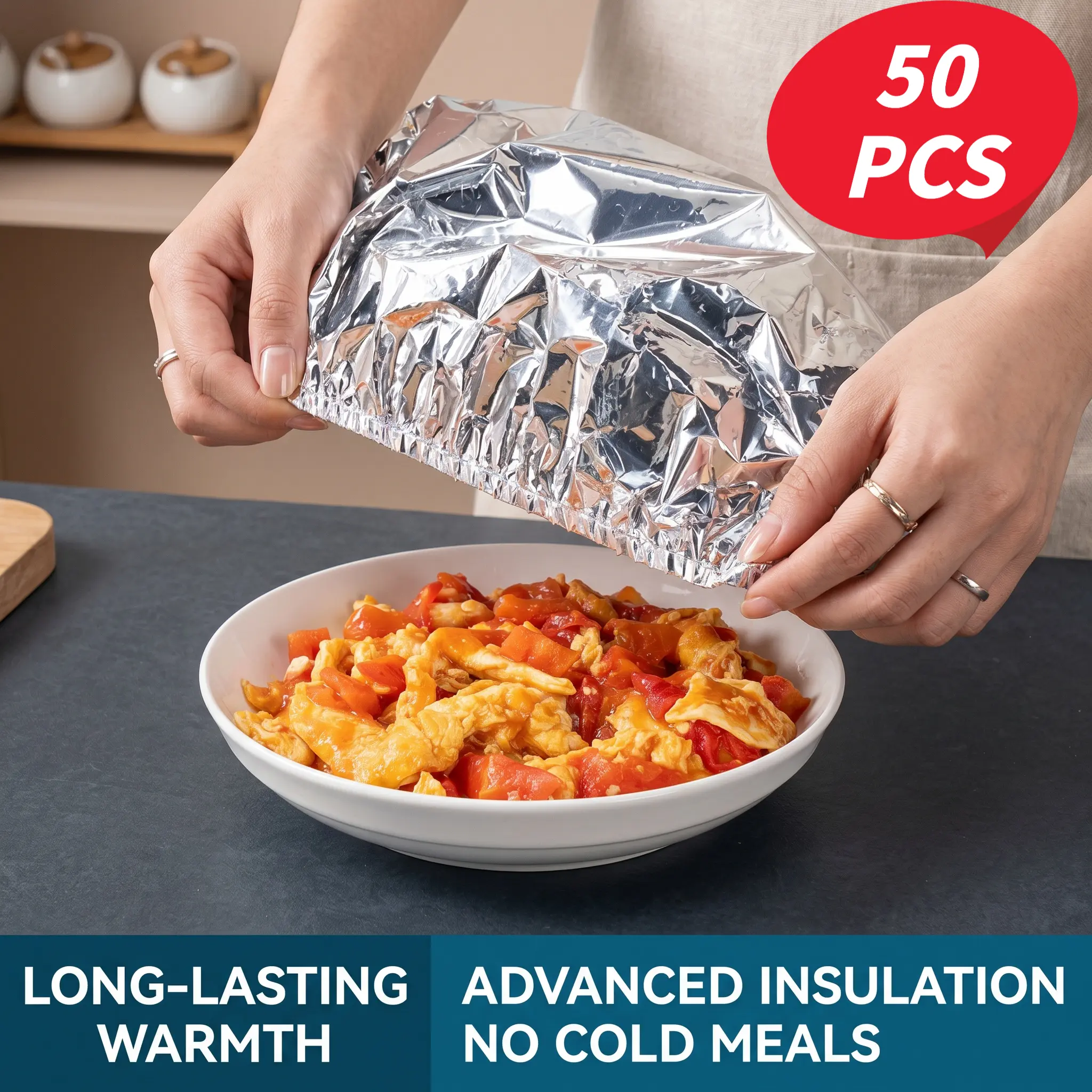50/100 PCS Disposable Aluminum Foil Heat-Retaining Covers, Kitchenware Cookware Accessory for Home Dining Table Food Containers, High-Quality Food Insulation & Freshness Keeping-YY1