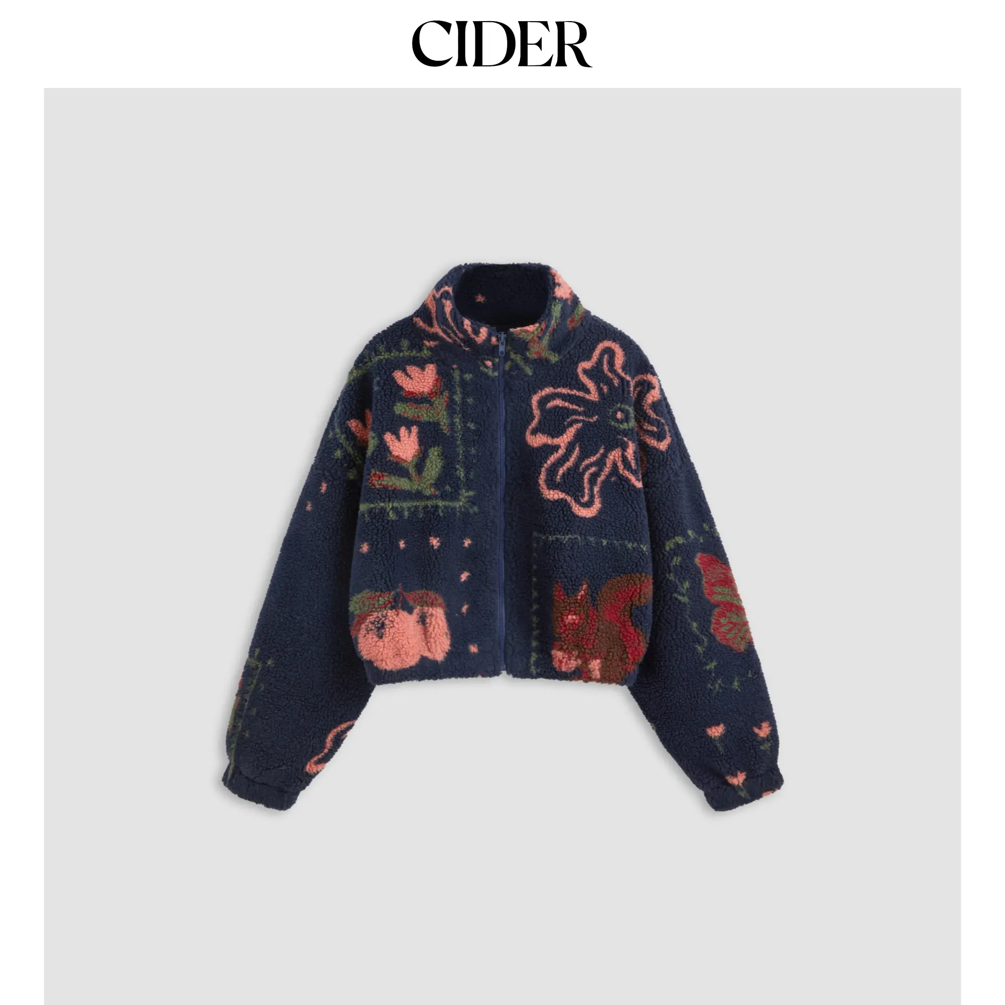 Cider [size 0-10] Fleece High Neck Graphic Zipper Jacket