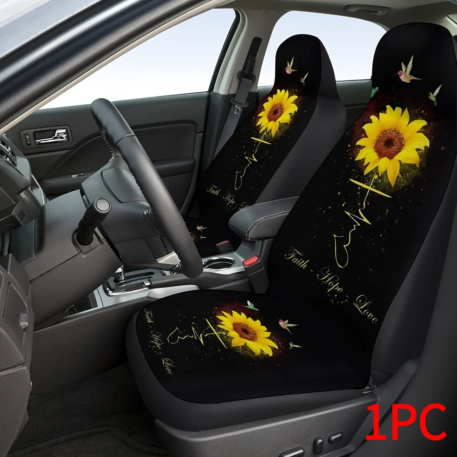 Sunflower Bird Print Car Seat Cover, High Back Design, Polyester Material, Easy Maintenance, Fits Most Cars, Perfect Gift for New Drivers, Polyester Seat Covers