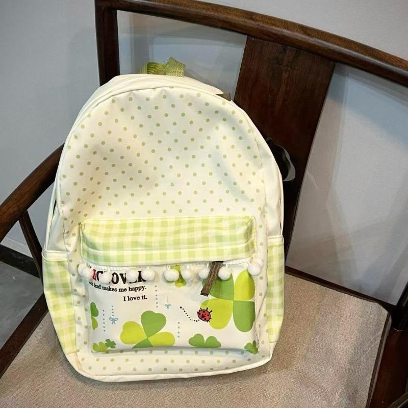 Japanese School Backpack Lucky Clover Print Bag Large Capacity Mochila Student Canvas Bags for Woman Portable Travel Sac Femme