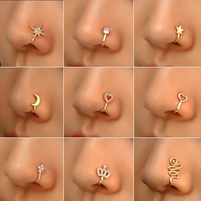 Women's Eco-Friendly No-Piercing Body Jewelry Set - Female Casual Daily Fashion Nose Rings, Unique Ear Bone Clips, Fake Stud Earrings, Geometric, Magnetic Non-Piercing Piercing Jewelry, A, Fake Piercings, Magnetic Septum Piercing Jewelry