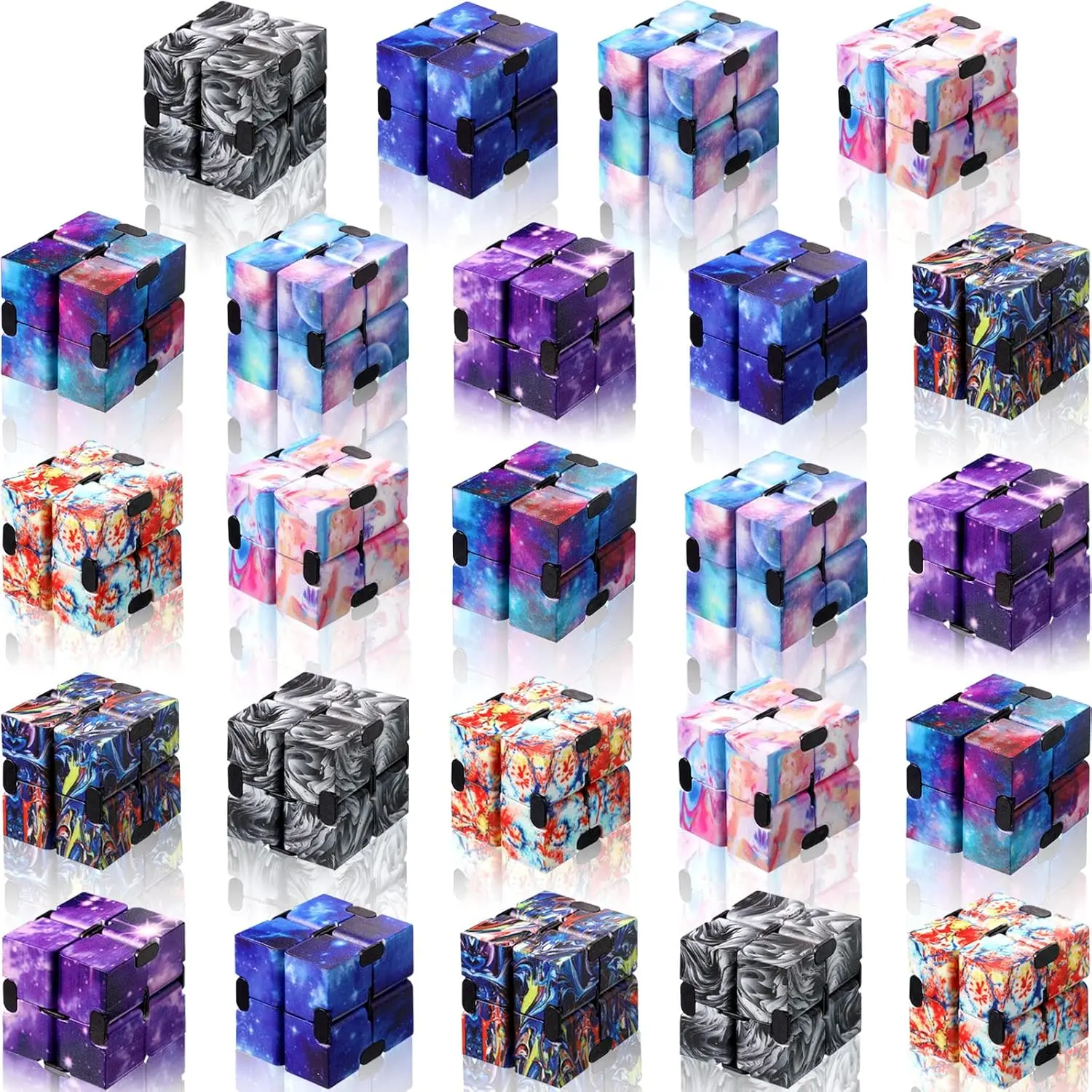 24 Pieces Infinity Cube Fidget Toy Mini Blocks Cube Bulk Gadget Sensory Toy Hand Held Blocks Finger Gadget Gift for Adults Anxiety Stress Relief Game(Starry Style)fidget toys