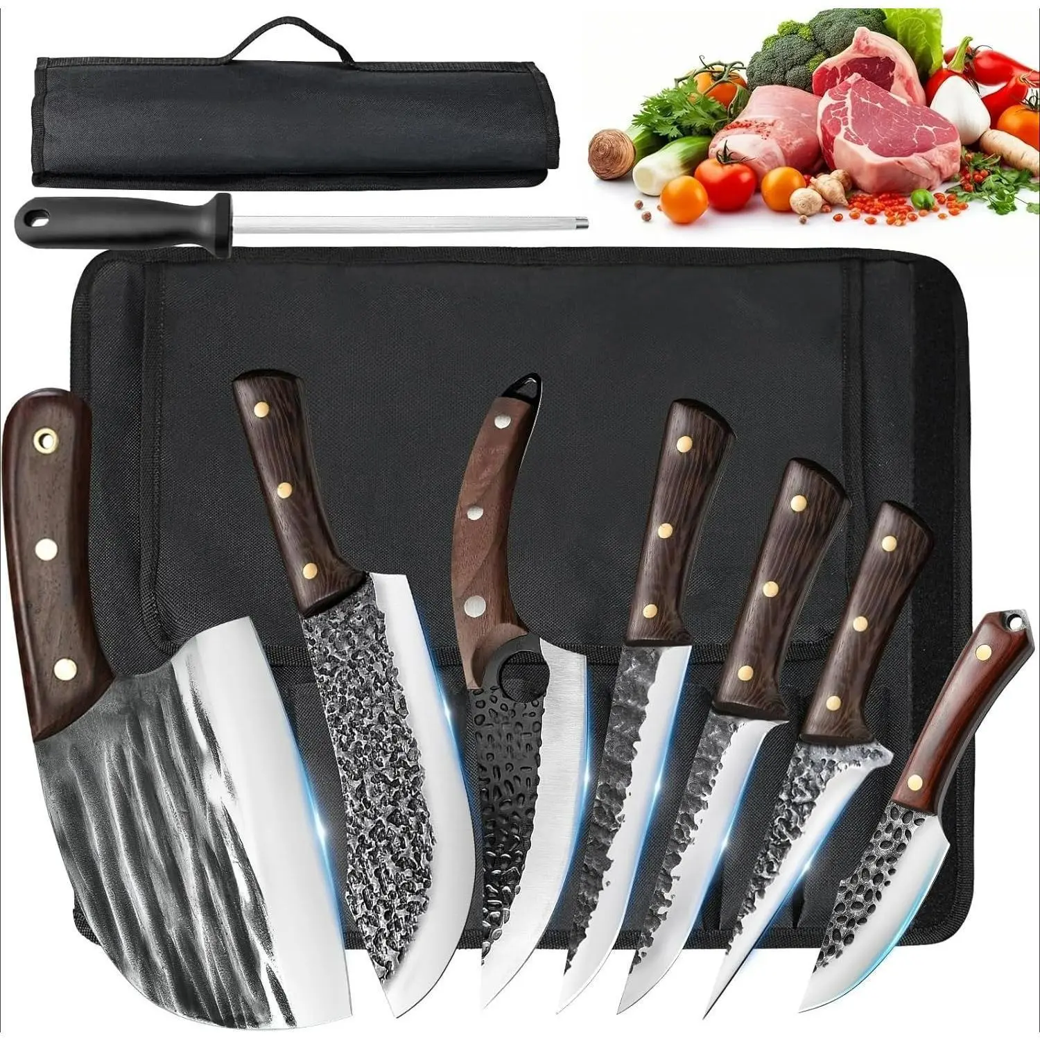 MDHAND Kitchen Knife Set, Butcher Knife, Boning Knife, Meat Cleaver, Non-Stick High Carbon Stainless Steel, Hand Forged Serbian Chef Knife, Meat Cutting Knife for Home Kitchen & Camping BBQ, Gifts#DealsForYouDays