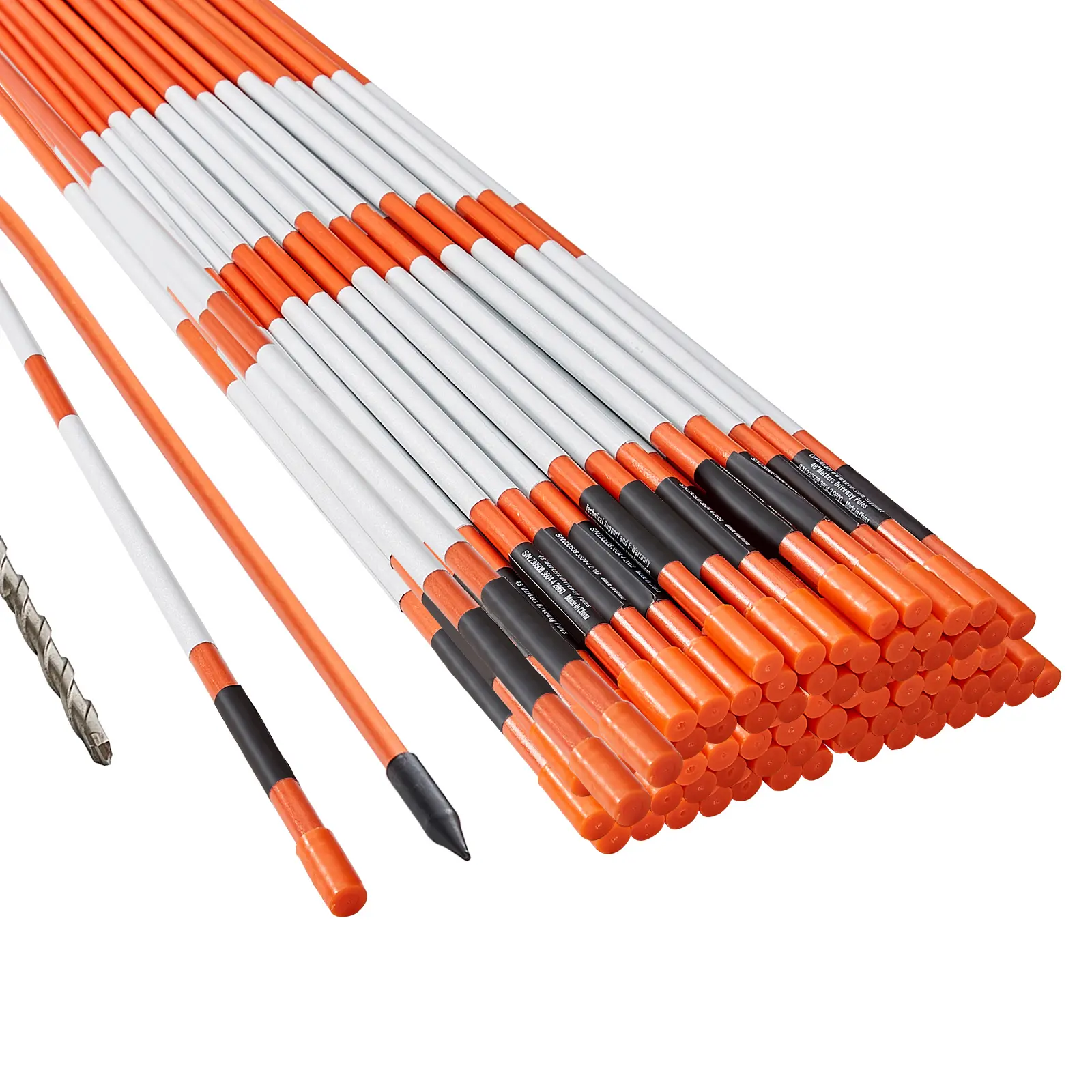 Driveway Markers, Orange Fiberglass Poles Snow Stakes with Reflective Tape, Fiberglass + Unsaturation Resin Construction, Two-Section Reflective Strip, Versatile and Practical