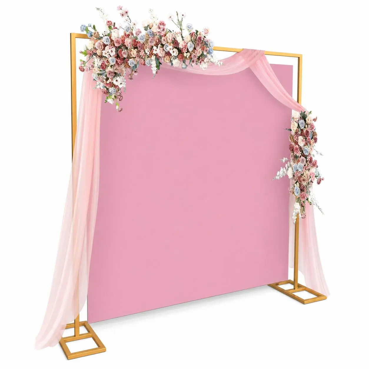 8.2FT Square Wedding Backdrop Stand Kit with Base, Portable Adjustable Pipe-and-Drape Frame for Wedding, Ceremony, Flower Wall Decoration, Paint Compatibility