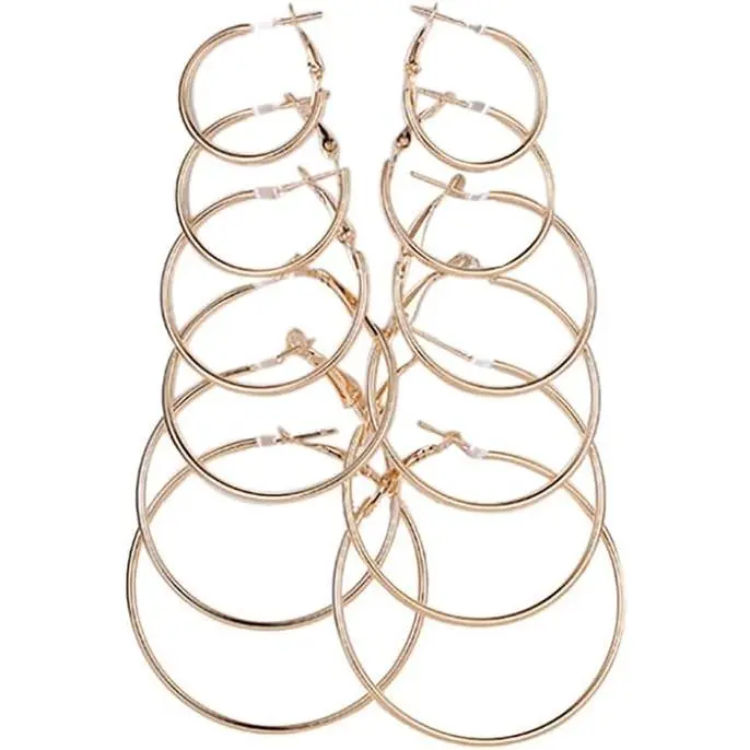 6 Pairs Classic Colorful Punk Large Small Round Hoop Earrings 80s 90s Retro Colored Black White Circle Neon Earrings for Women Personality Fashion Party Costume
