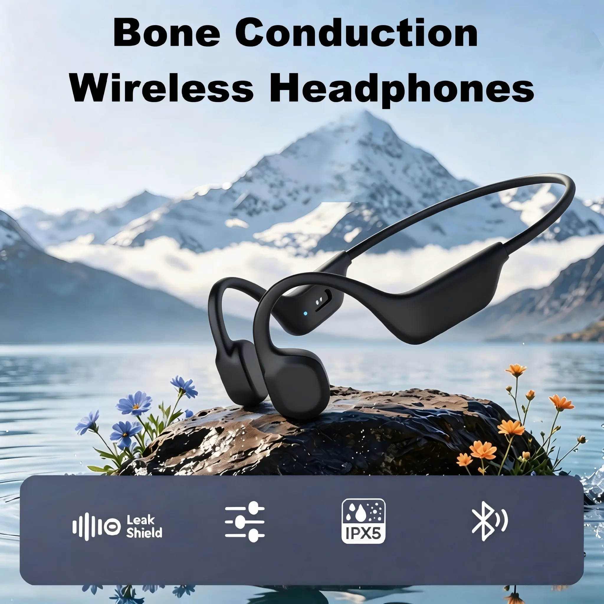 Bone Conduction Open-Ear Wireless Headphones, lightweight and comfortable to wear, IPX5 waterproof, Workout Headphones. Ideal for running, cycling and other outdoor sports.