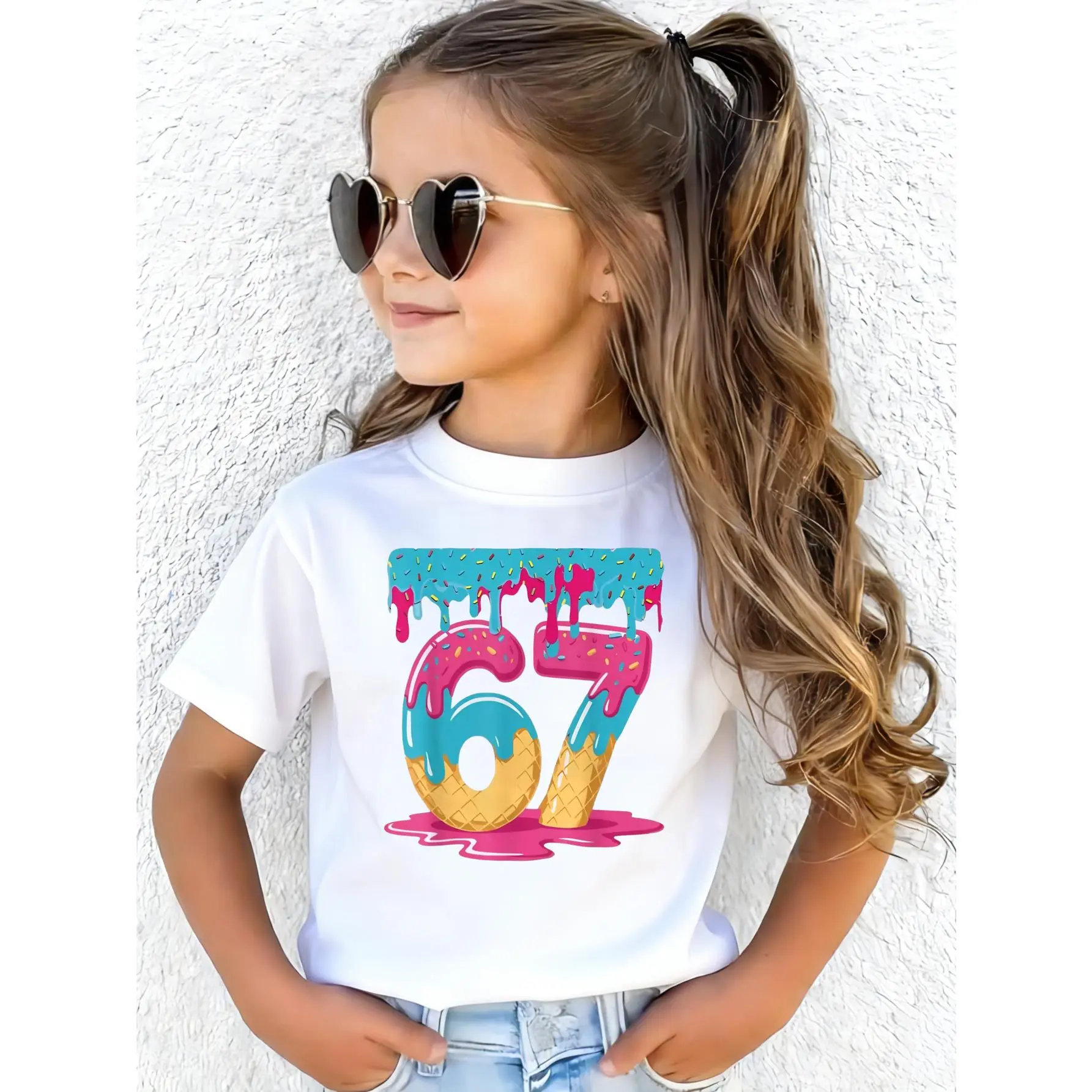 67 Ice Cream Drip Meme Six Seven Gen Slang Kid T-Shirt Fashion Trending Kid T Shirts Street Style Tees Tops for Kid, Everyday Outfit, Playful Clothing, Graphic