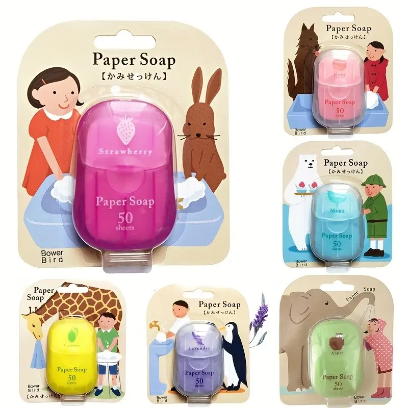 Portable Paper Soap Sheets, 6 Colors 6 Flavors, 50 Pieces Disposable Hand Wash Travel Soap, Convenient and Hygienic, Hand Cleaning Product, Hand Soaps