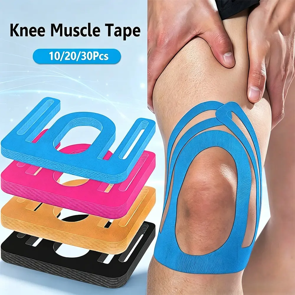 10/20/30Pcs Elastic Breathable Precut Knee Kinesiology Support Tape, Contoured Fitting Athletic Bandage, Compression Knee Tape for Men Women Sports Fitness Training Knee Muscle Joint Support