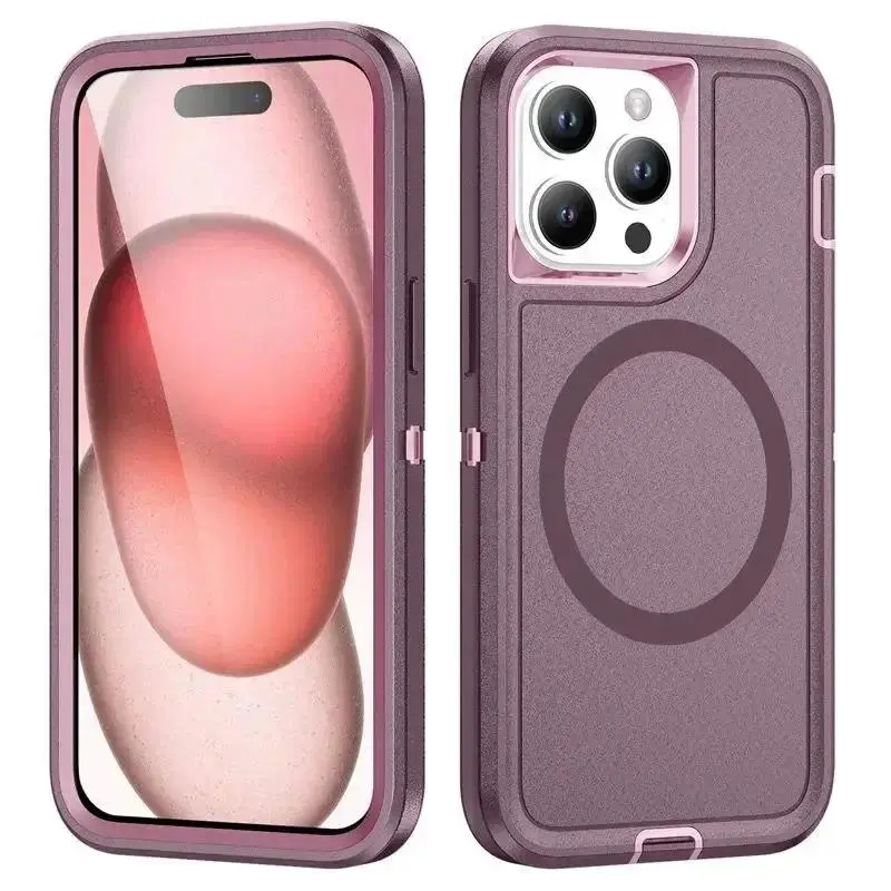 Compatible with iPhone 16, 15, 14 Pro Max Plus, 3IN1 Hybrid Heavy Duty Armor Magnetic Protective Phone Case HNZ0162