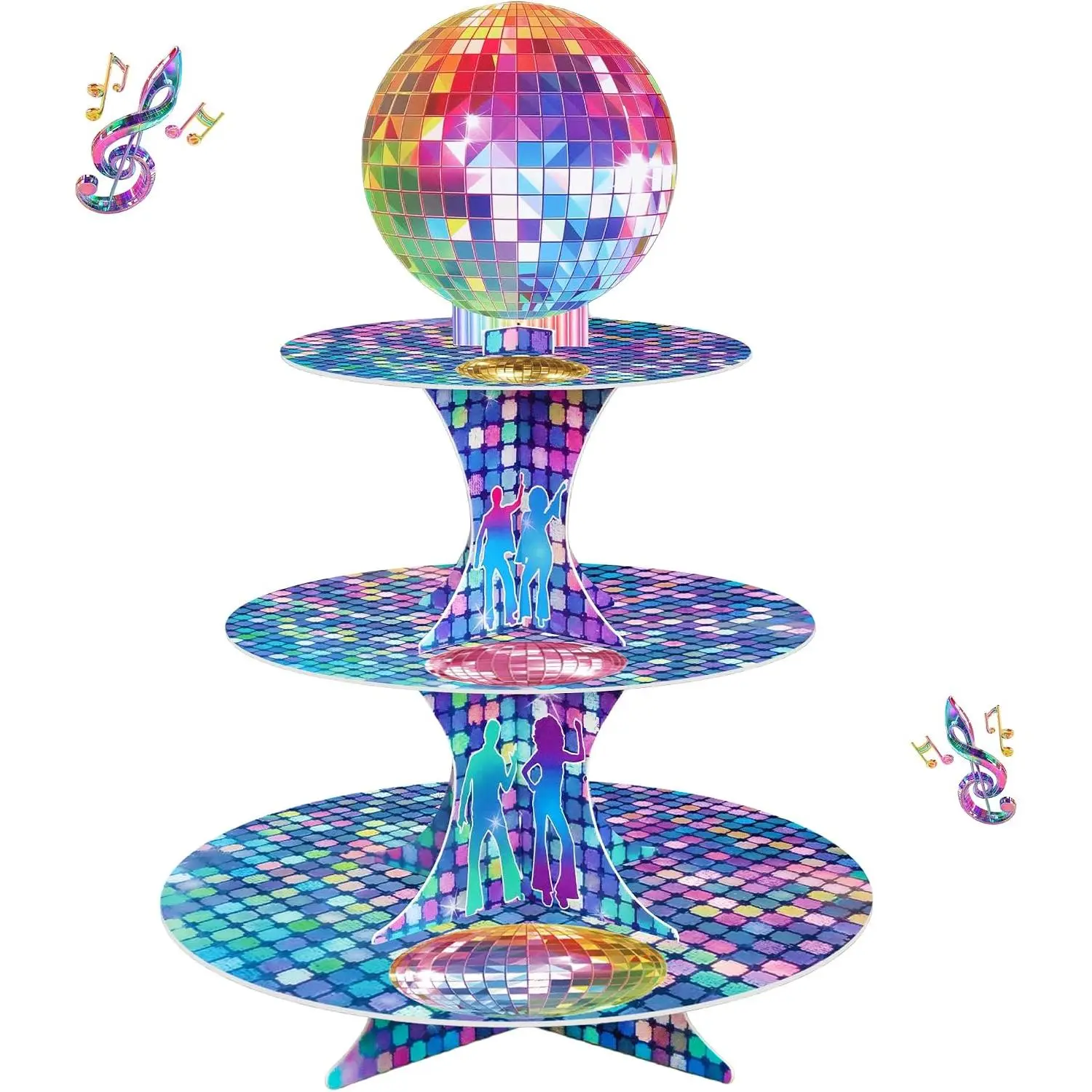 3 Tier Disco Cupcake Stand  Disco Party Dessert Holder 70s 80s 90s Disco Themed Birthday Party Bachelorette and Neon Party Supplies