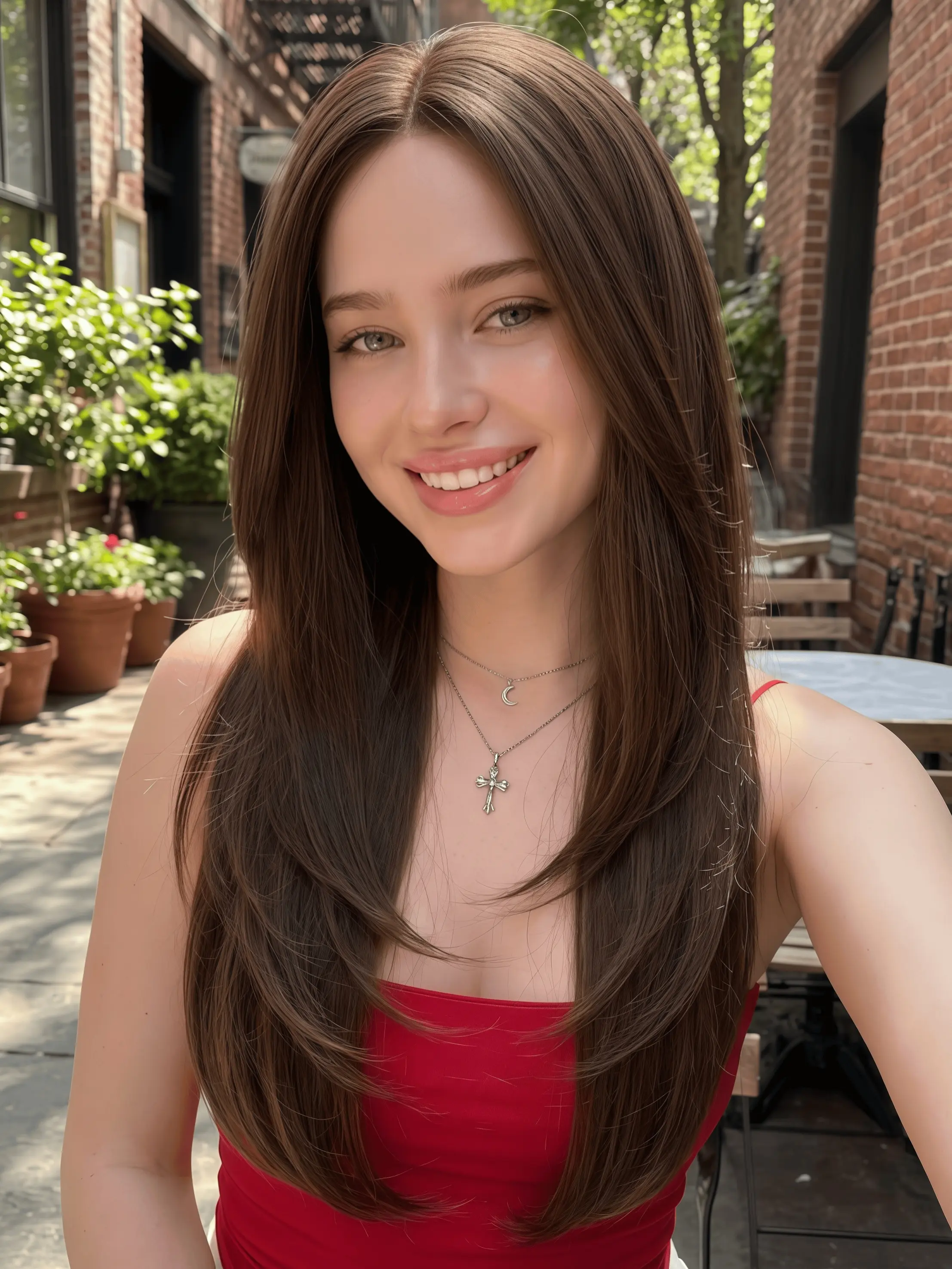 28-inch Long Straight Layered Dark Brown Wig for Women, Middle Part Face Framing Synthetic Wig Heat Resistant Natural Wigs Daily Party