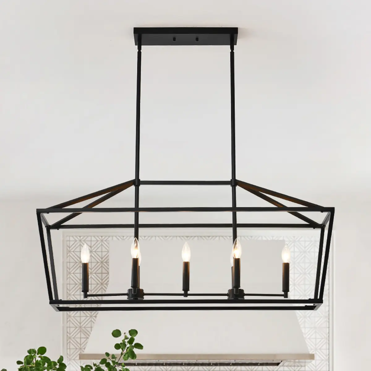 7-Light Farmhouse Kitchen Island Lighting,5 Light Industrial Linear Chandelier for Dining Room Metal Matte Black Finish Hanging Pendant Light Fixture for Bedroom Living Room Hallway Conference Room