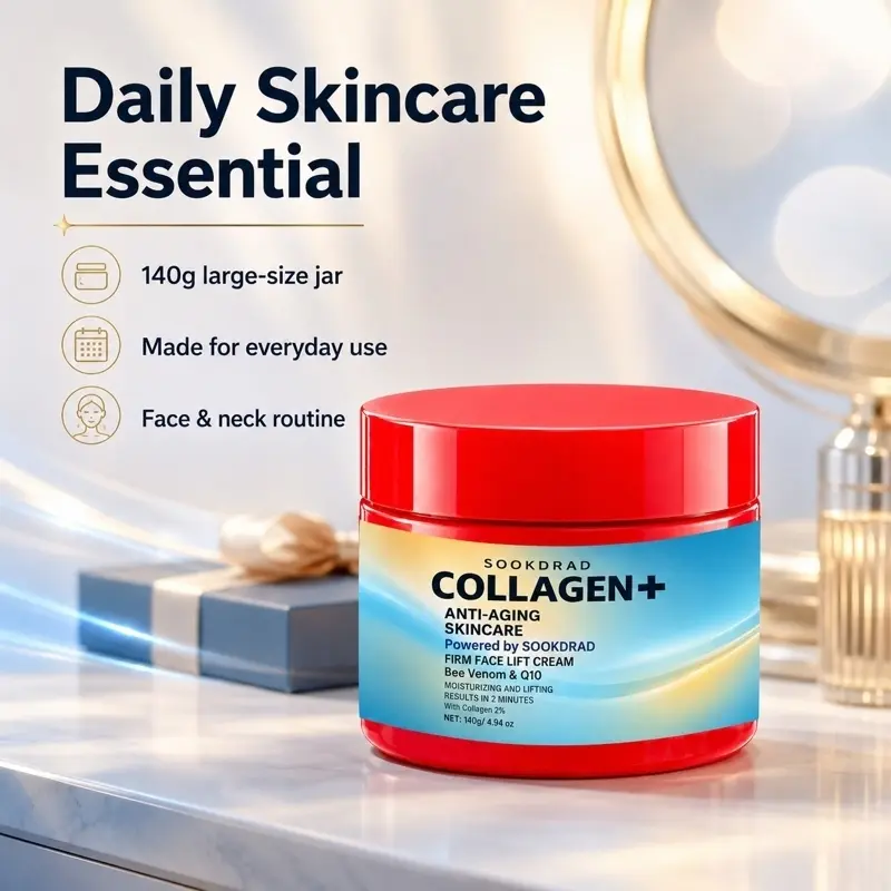 Collagen Firm Face Lift Cream, Bee Venom, Q10, Moisturizing, Lifting, Anti-Aging Skincare Moisturizer, 140g