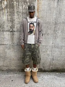 Camouflage Shorts, Workwear Denim Shorts, Multi-Pocket Denim Shorts, Summer Pants, Loose-Fit, Street Style, Cotton, Hip-Hop Fashion
