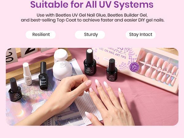 Beetles French Tip Press-On Nails – Pink, Nude & Brown Ombre French Tips, 4-in-1 False Nail Tips in 15 Sizes for Easy DIY Manicure, No Filing Needed, Reusable & Durable for Salon-Quality Nails