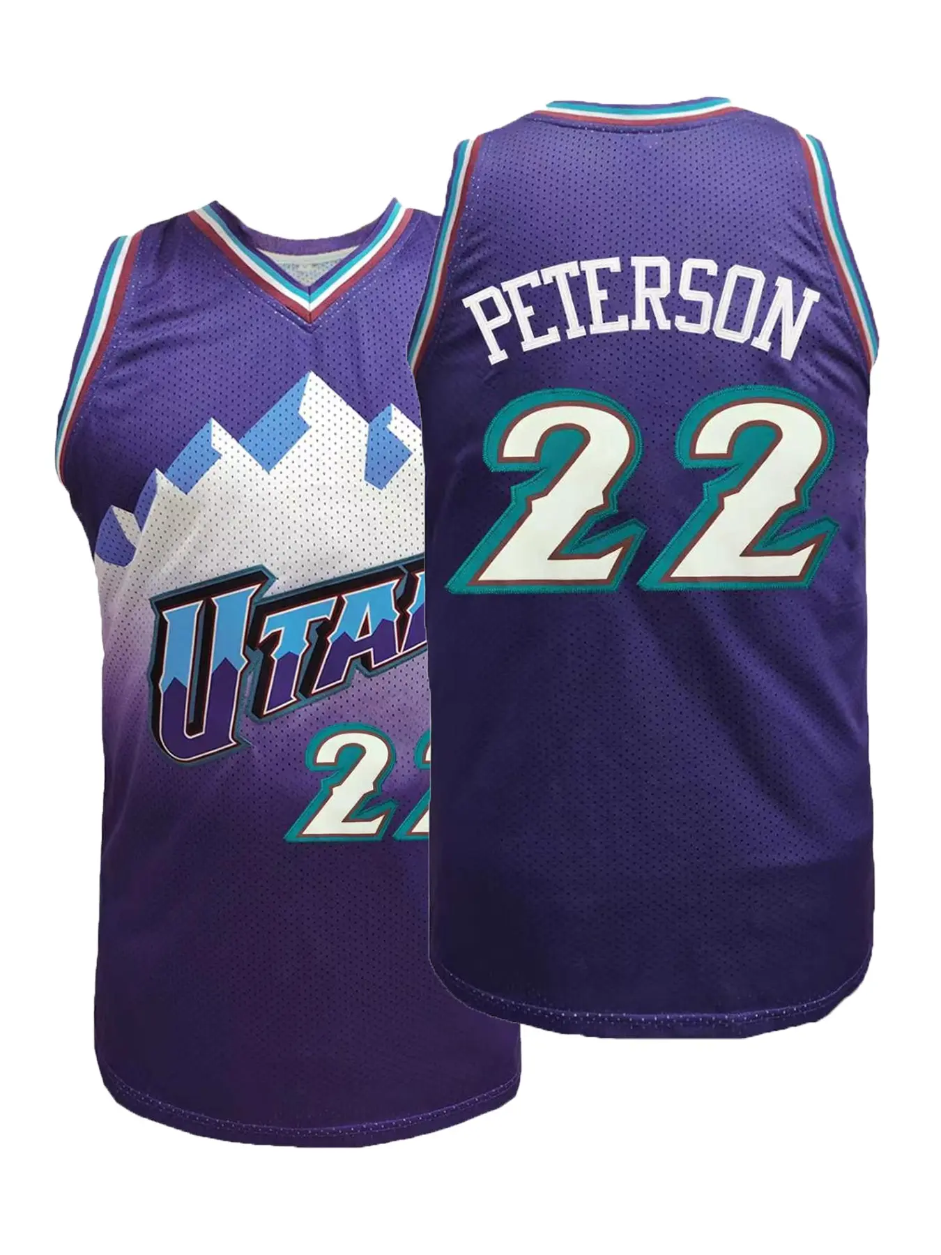 Vintage Utah #22 Stitched Basketball Jersey, Men's Throwback Purple Mountain Mesh Jersey, Classic Embroidered Unisex Basketball Uniform for Collection & Daily Outfit, Sports Jersey