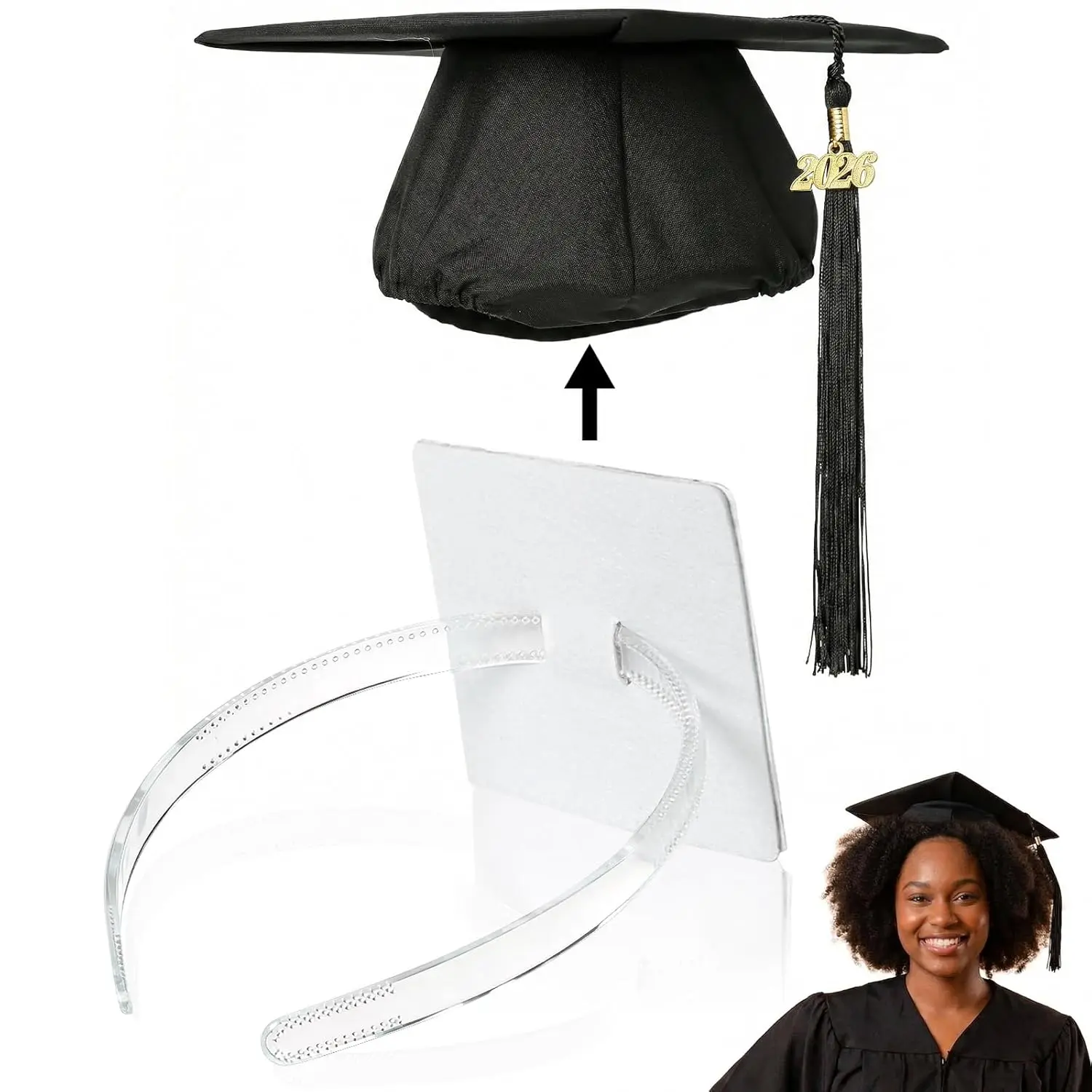 Graduation Cap Headband Insert for Female Graduates, Transparent Plastic Anti-Fall Hair Grip to Secure Hairstyle, Firm, Hat Accessory, Secure Hairstyle Hat Accessory, Students