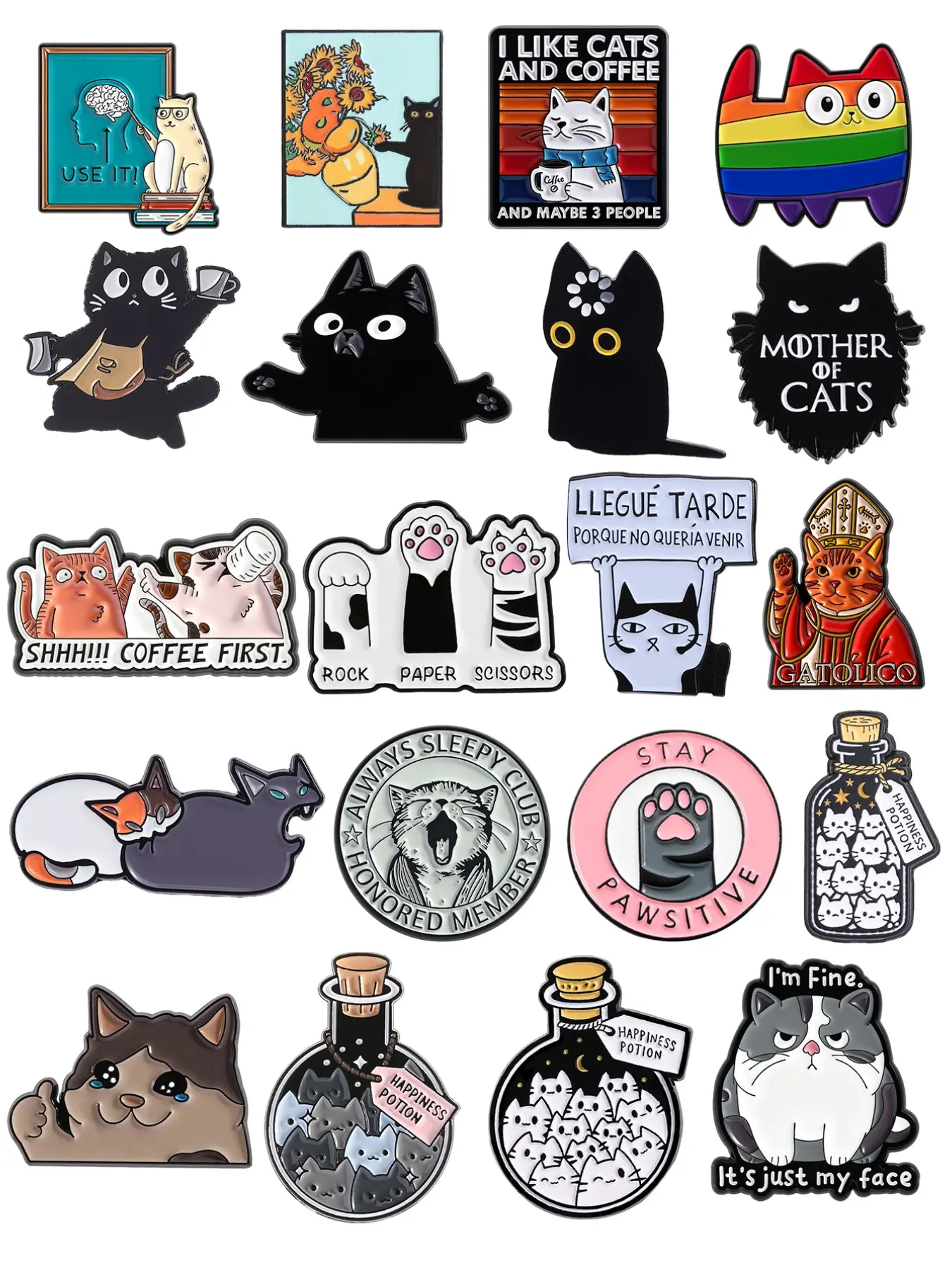 20- Pieces Set Cute Cartoon Cat Alloy Enamel Pin, Playful Chic Cat kitten  Animal-Themed Accessories Enamel Pins , Fun Backpack Pins Set, Versatile Pins for Bags, Hats, Pouches, All-Season Fashion Accessory Decorations Brooch Pin