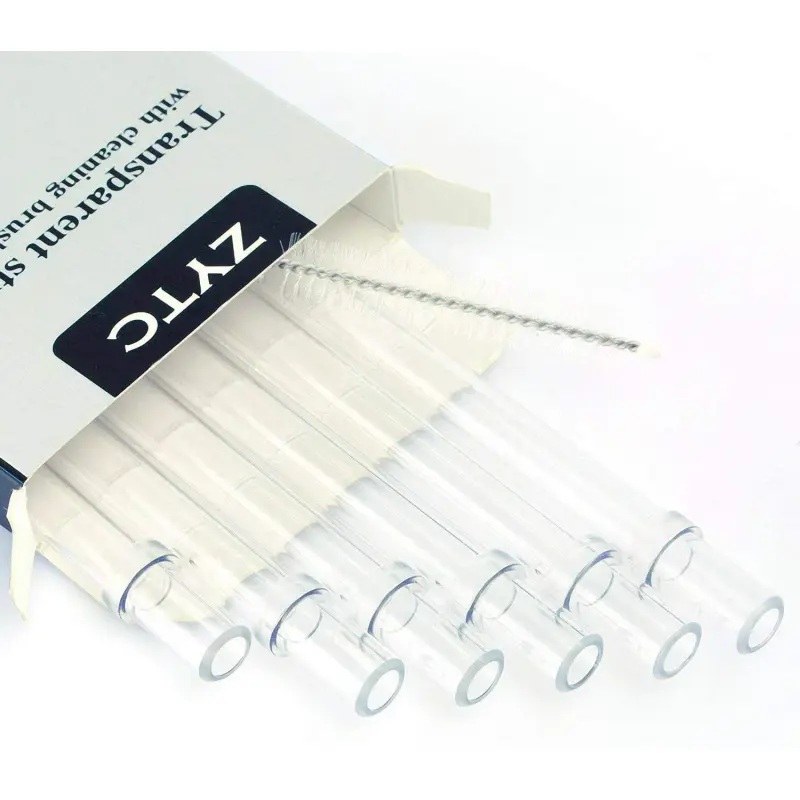 6Pcs Clear Reusable Plastic Drinking Straws with 2 Cleaning Brushes, Transparent Straight Straws for Tumblers, Cups, Iced Coffee & Smoothies