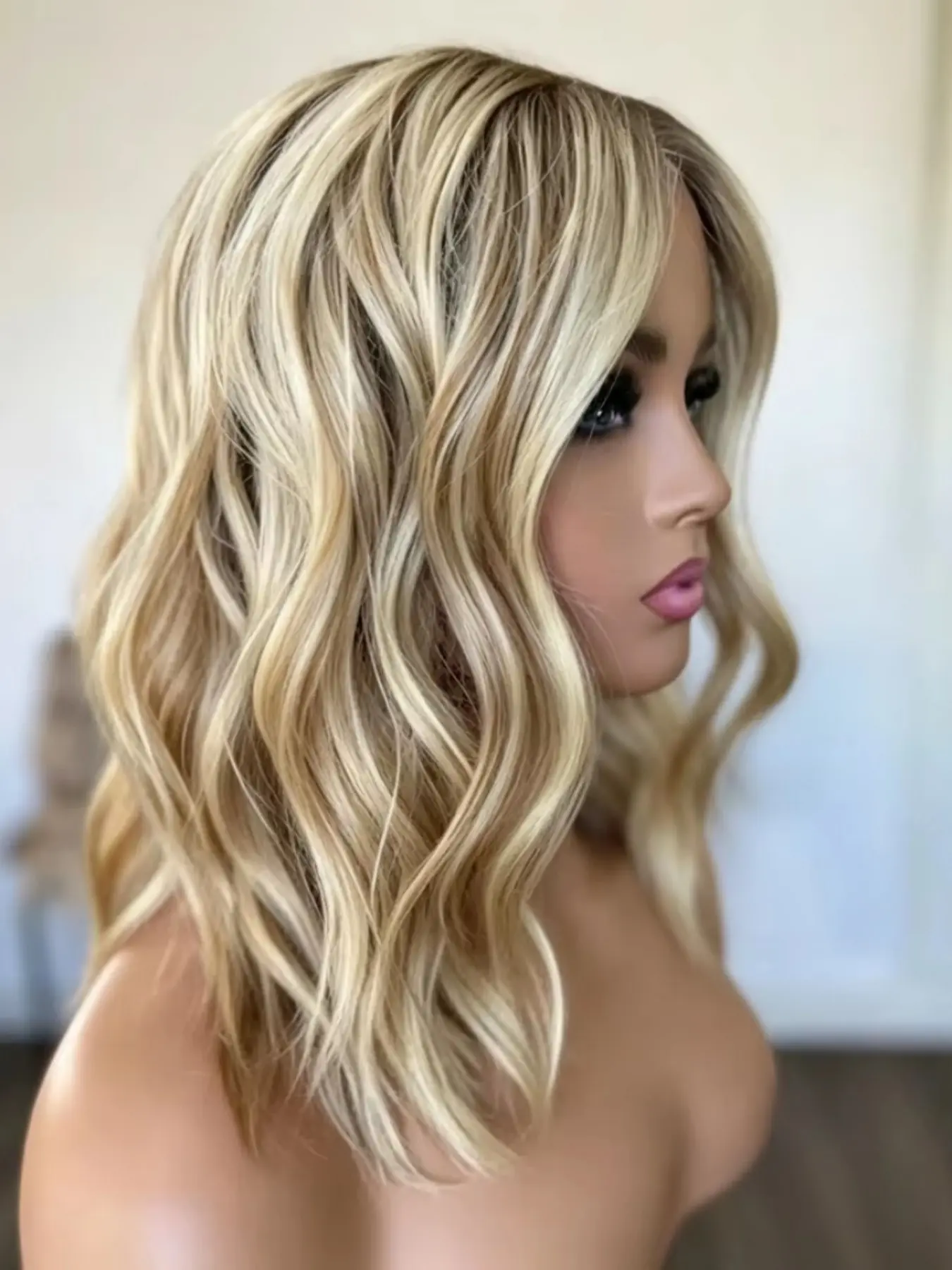 14-Inch Wavy Wig, Long Wig, 150 Density, 100% Human Hair, Lace Front, Pre-Trimmed, Soft Shiny Blonde, Suitable for Daily Wear, Women, Real Human Hair Wigs