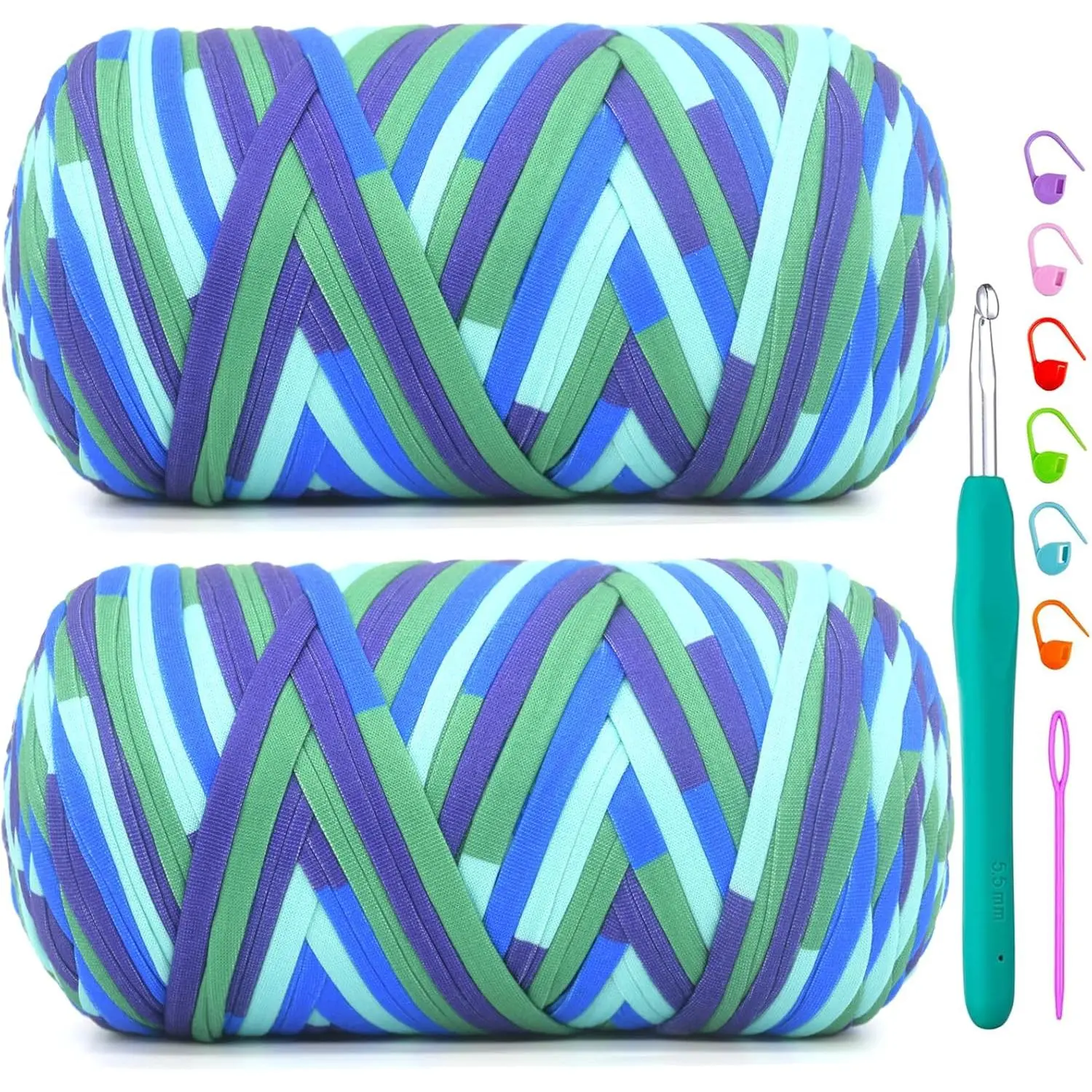 2 Pack Tshirt Yarn for,Rainbow T Shirt Soft Elastic Chunky Thick T-Shirt Yarn for Crocheting Beginner Hand Bag/DIY Craft/Home Decor 2 * 400G-Ocean Tone