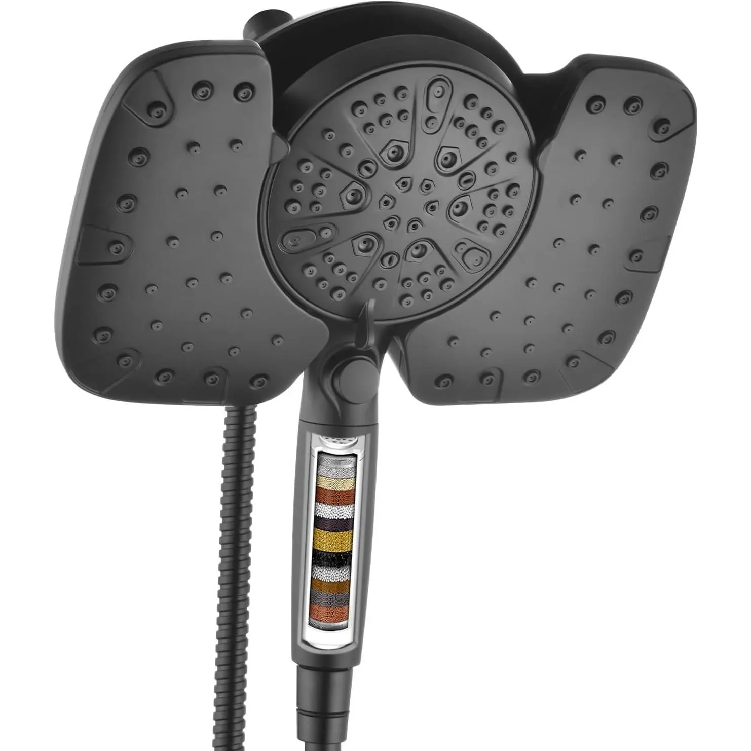 Black 2.5GPM Rainfall Shower Head Combo with Handheld Spray - 10 Inch Detachable Dual Shower Head, 9 Spray Settings with ON/OFF Switch & 15-Stage Filter