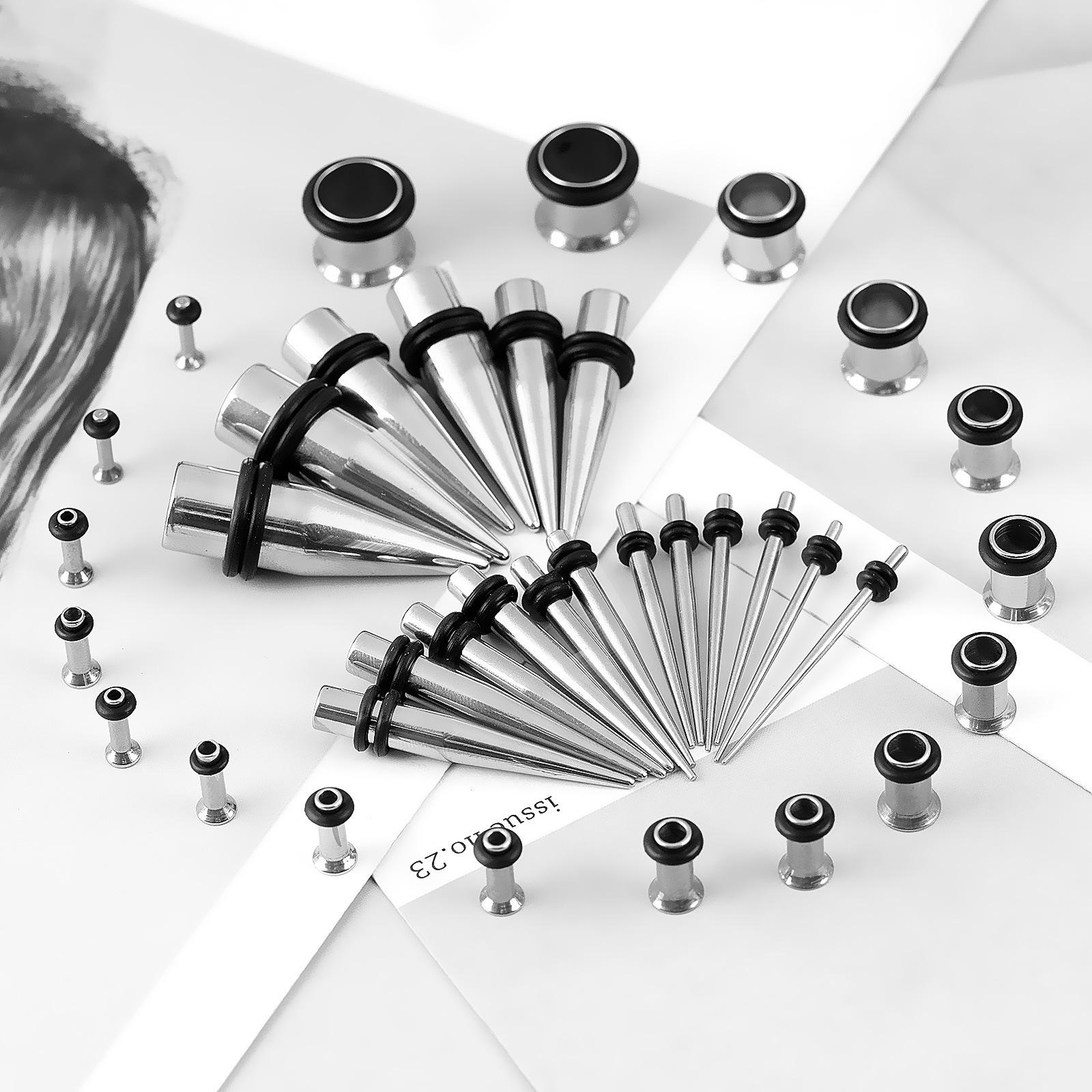 316L Stainless Steel Ear Stretching Kit, 14G-00G Ear Gauges Tapers Set with Ear Tunnels O-Rings, Hypoallergenic Ear Stretching Jewelry for Women Men
