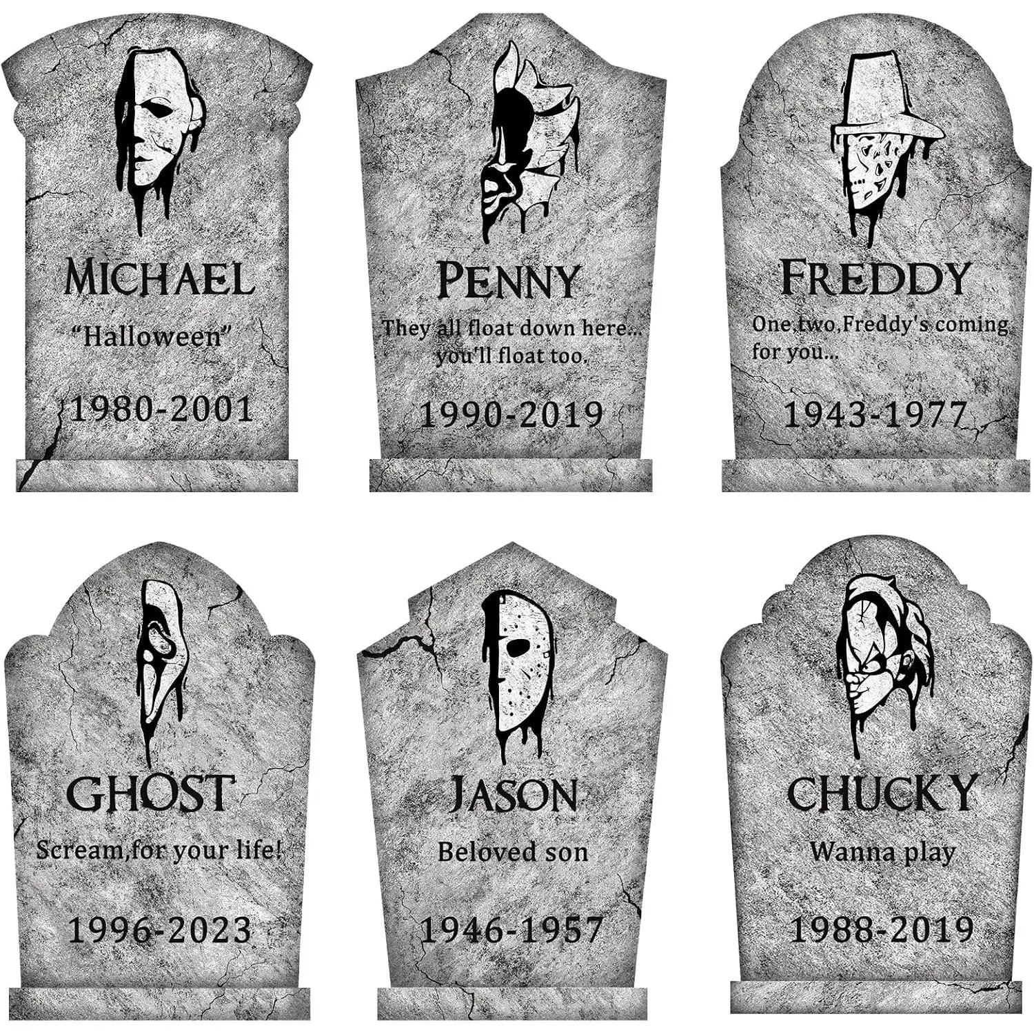 Halloween Decorations Outdoor Graveyard Tombstones: 6ct Large Tombstone Halloween Decor Yard Signs with Stake, 17" Tall Scary Gravestones with Half  ,  Lawn Decor Outside, Not