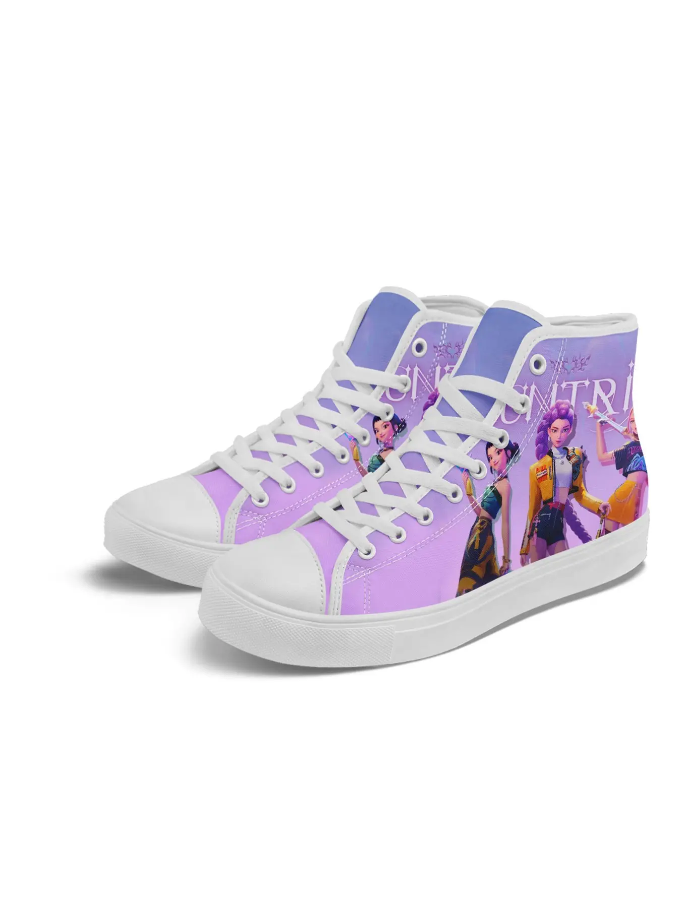Women's High-Top Casual Sneakers - Yellow-Green Gradient Cartoon Print Comfortable Lightweight Streetwear Shoes for All Seasons