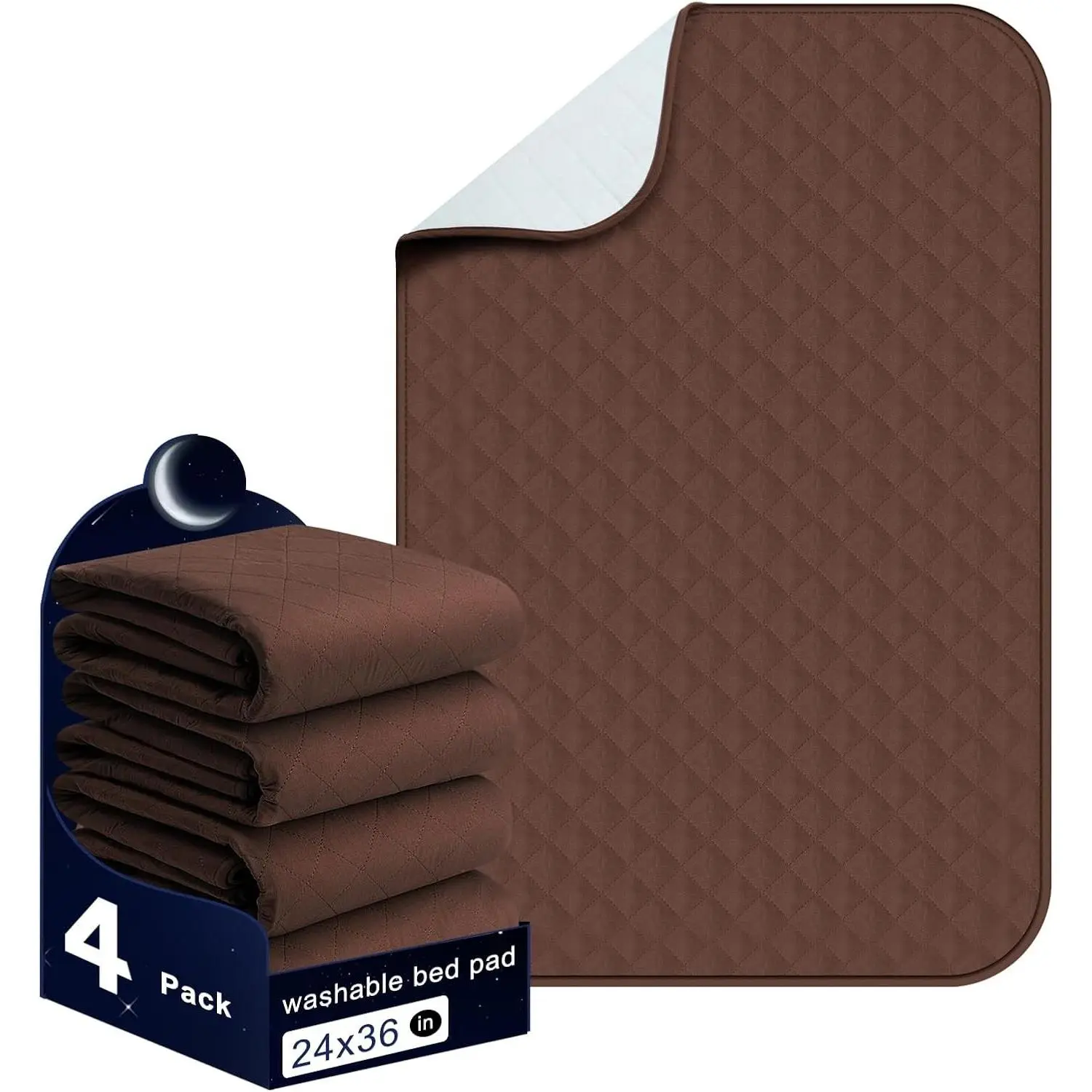 Washable Waterproof Bed Pads 24x36 Inch (4 Pack) - Reusable Protection for Incontinence, Bed Wetting, and Pets, Brown – Ideal for Elderly, Adults, Kids & PetsGift