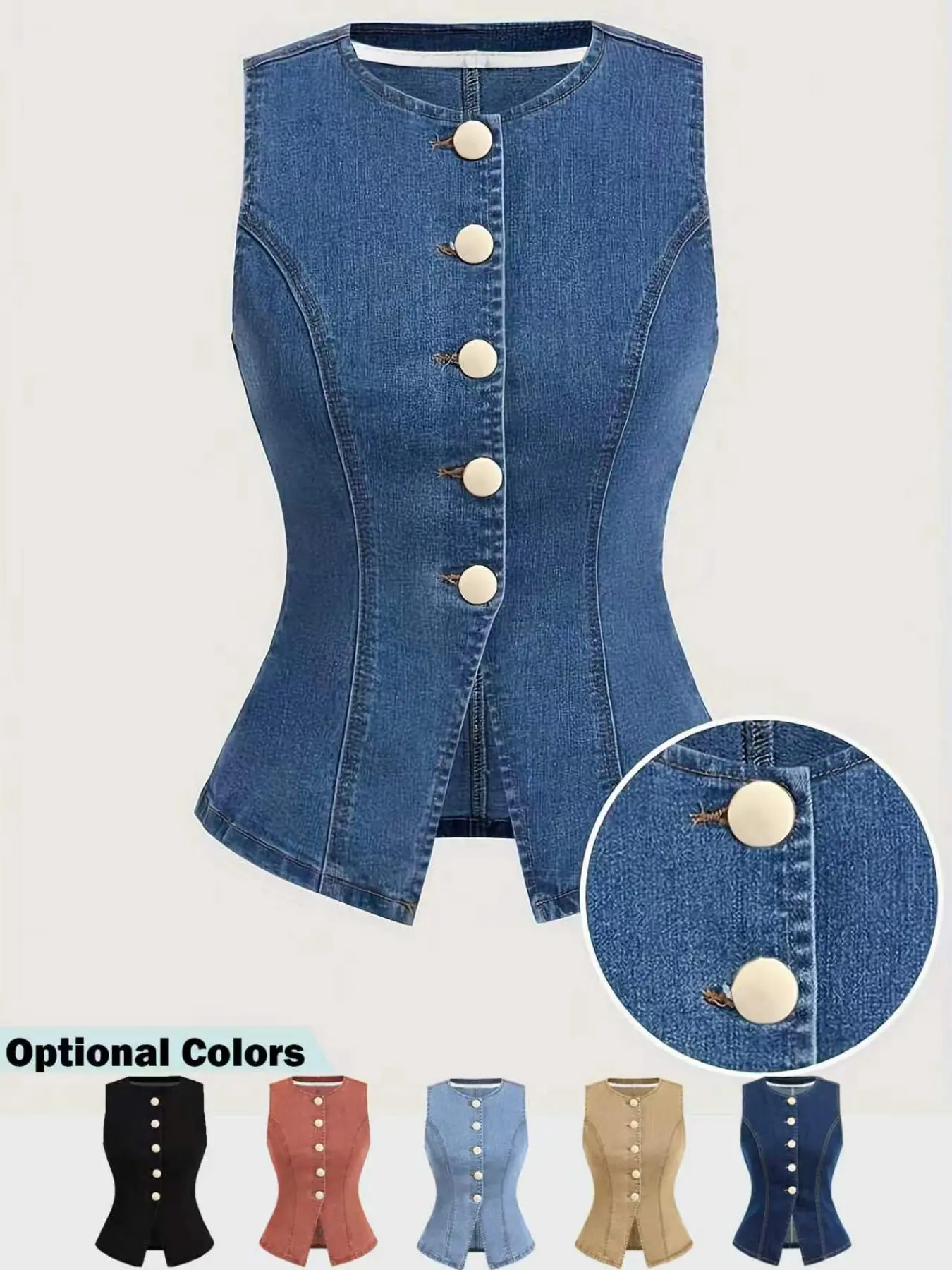Elegant Lightweight Slim Fit Sleeveless Women's Denim Vest Button High Stretch Jean Jacket, Stylish Casual Wear for All Seasons