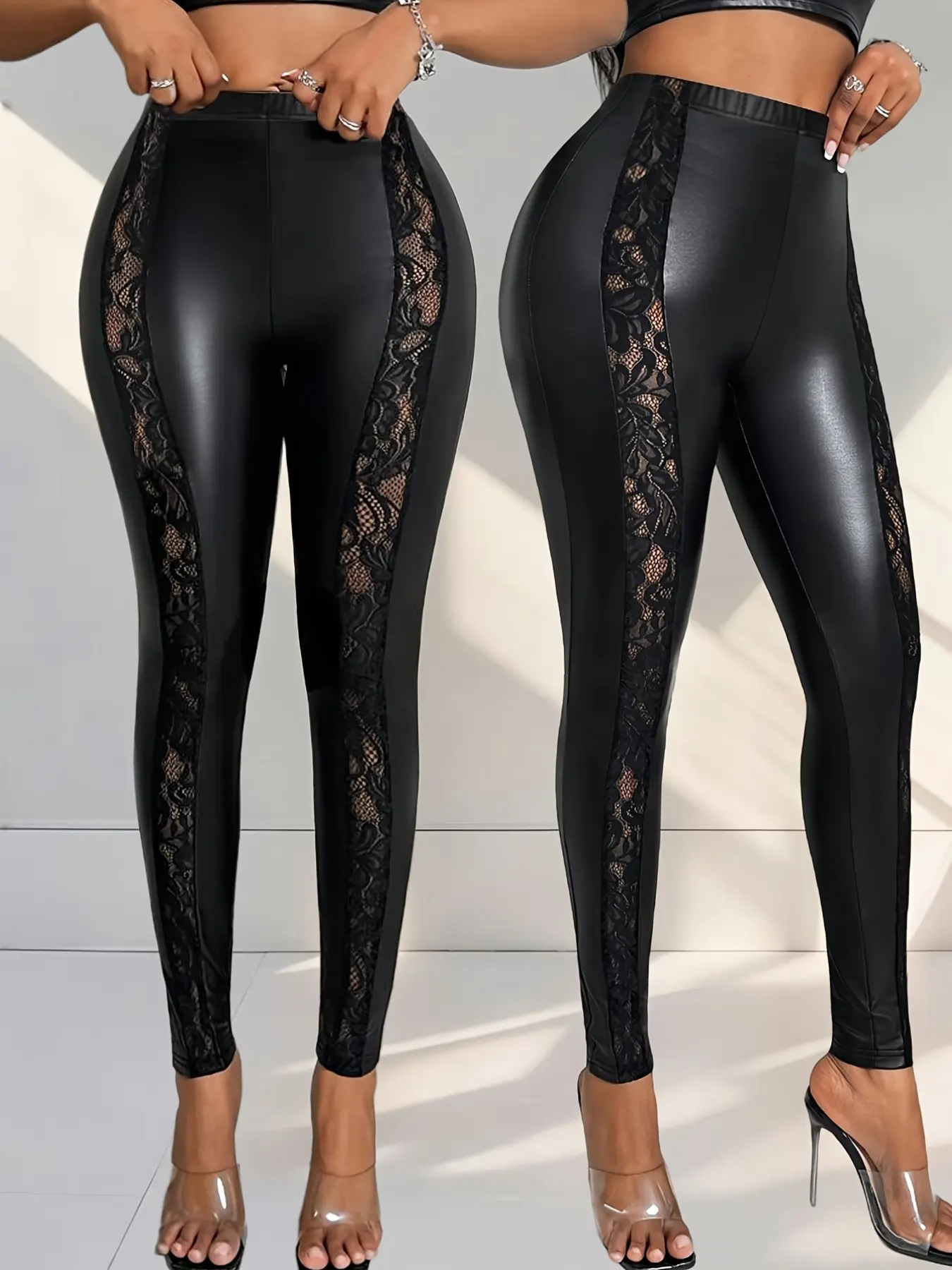 New Bestseller Imitation Leather Patchwork Lace Fashion Cutout Sensual Tight Pants, Comfortable Breathable Versatile Elastic Underwear