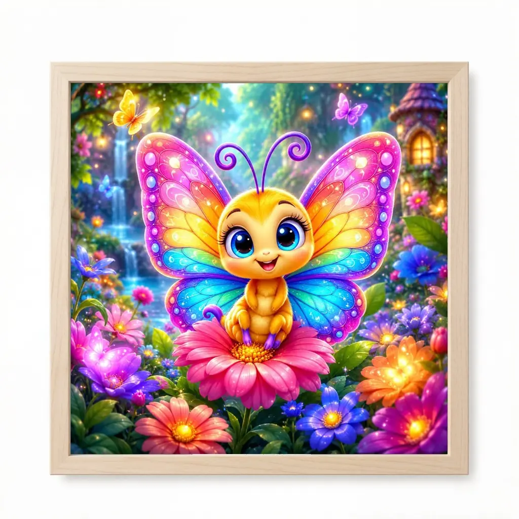 1 Piece 2D Flat Unframed Handmade DIY Diamond Painting Kit, Cartoon Dreamy Style, Colorful Butterfly, Dream Garden with Lights Decoration, Suitable for Handicraft Lovers Home Decoration
