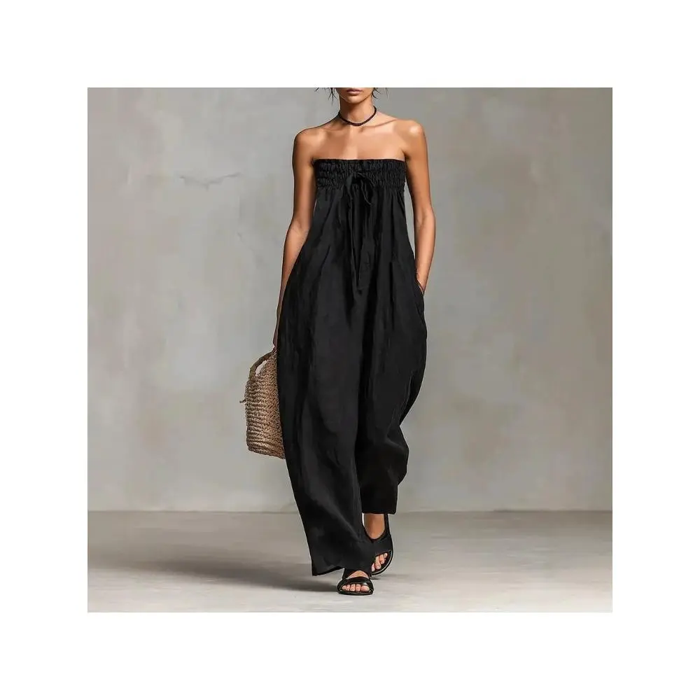 Loose Fit Jumpsuit for Women, Elegant Solid Off-Shoulder Wide Leg Summer Clothes with Straps, Women's Clothes, Sleeveless Jumpsuit, Solid Color Jumpsuits