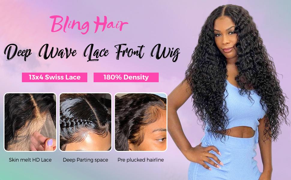 Bling Hair Human Hair Wig Deep Wave 13x4 13x6 Transparent HD Lace Frontal Wig for Women Pre Plucked Brazilian 4x4 Lace Closure Wig Curly 30 Inches 180% Natural Hairline TikTokShopHolidayHaul