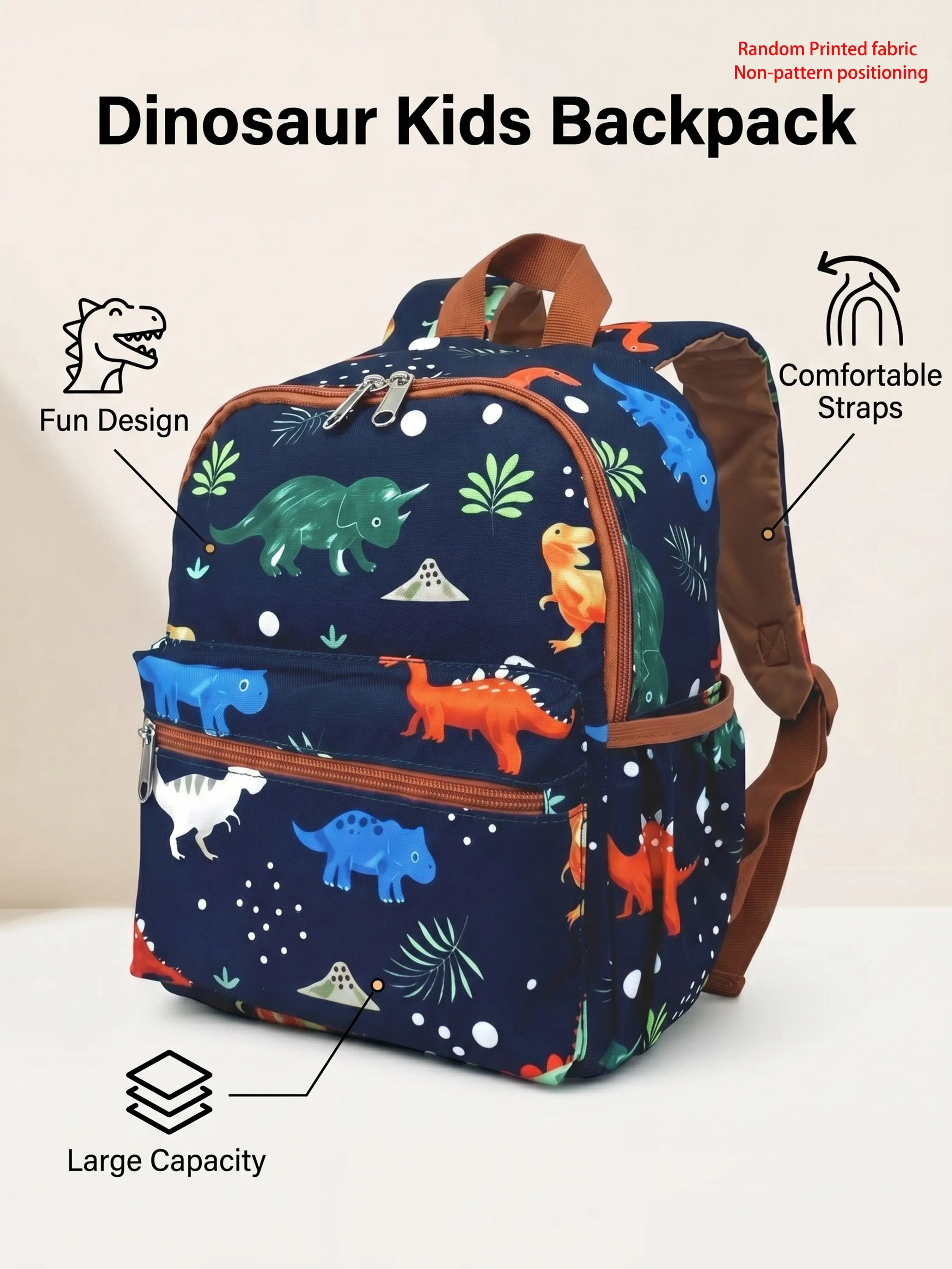 Dinosaur Cartoon Print Backpack, Adjustable Breathable Straps, Comfortable Shoulder Bag, Ideal for School, Travel, Gifts