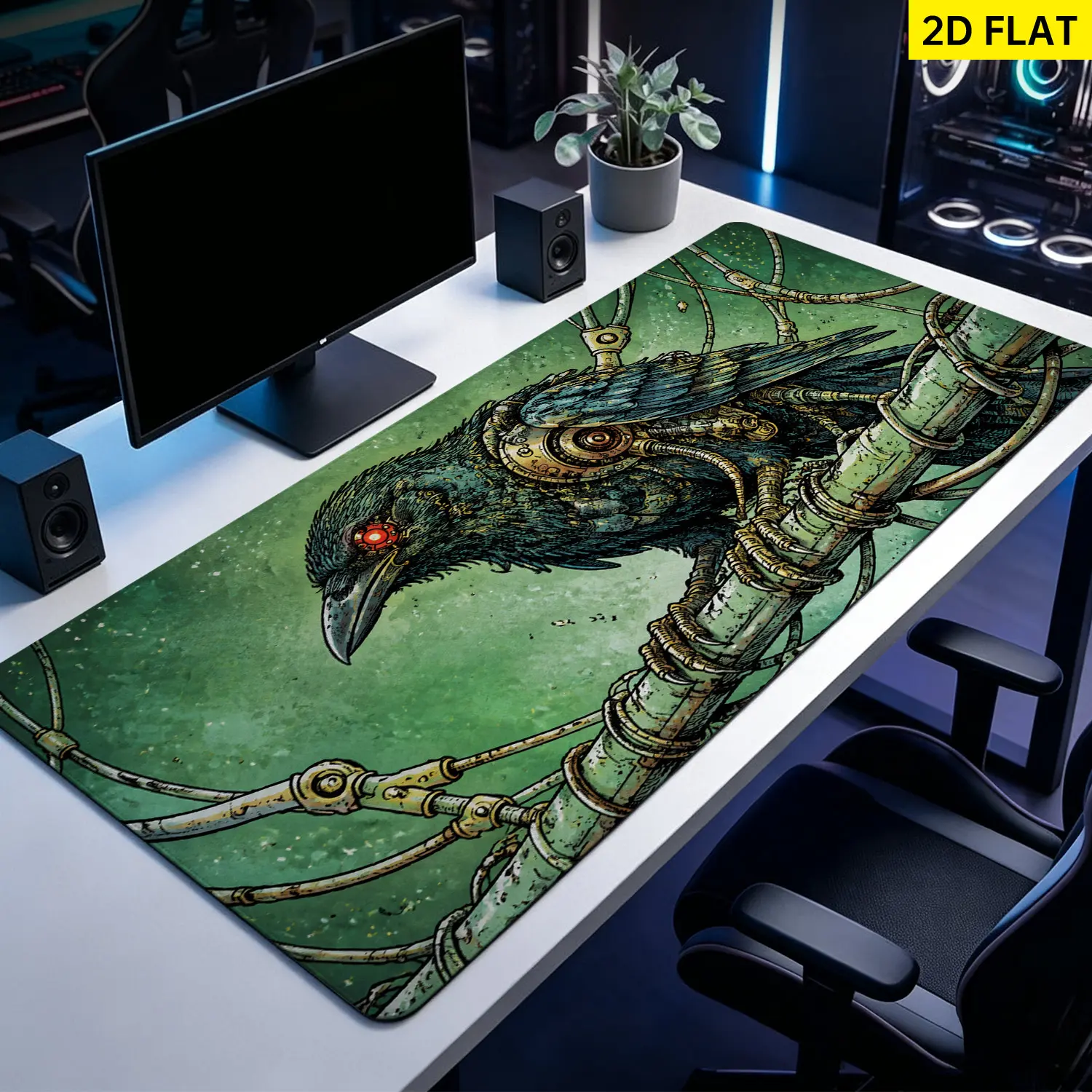 Extra Large steampunk mechanical crow Mouse Pad,Non Slip Rubber Pad,Desktop Decoration Drotection Pad, Washable,Lock Edge Multi Size,Premium Multipurpose Mousepad For Office,Gaming Desk,Gift for Family and Friends
