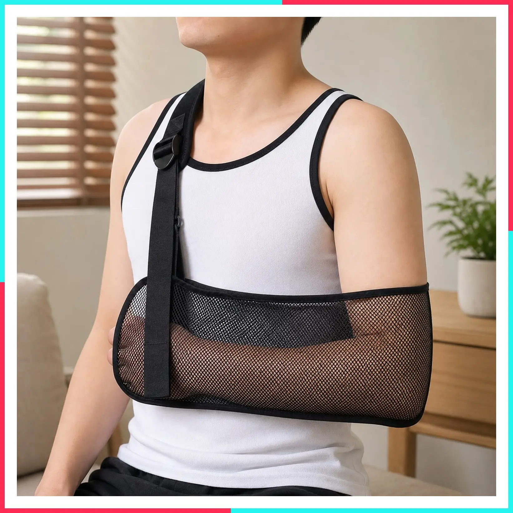 Mesh Arm Shoulder Sling Medical Shoulder Immobilizer for Shoulder Injury Torn Rotator Cuff, Breathable Arm Brace for Shower, Right Left Arm Stabilizes Elbow Arm Wrist Injury for Men Women (Black-M)