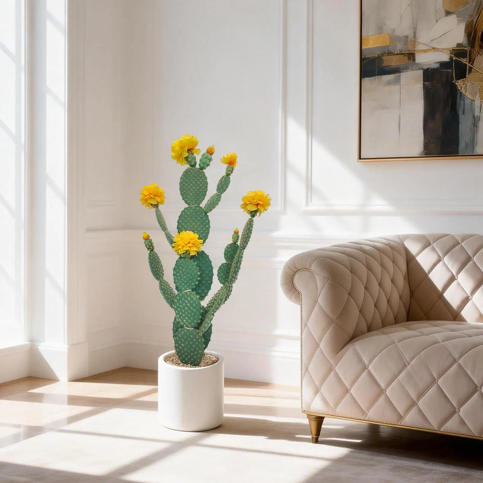 Artificial Cactus Plant, Tall UV Resistant Faux Cactus Plant, Realistic Texture Tall Fake Plant, Faux Desert Cacti Potted Plant with Planter for Indoor Outdoor Decoration