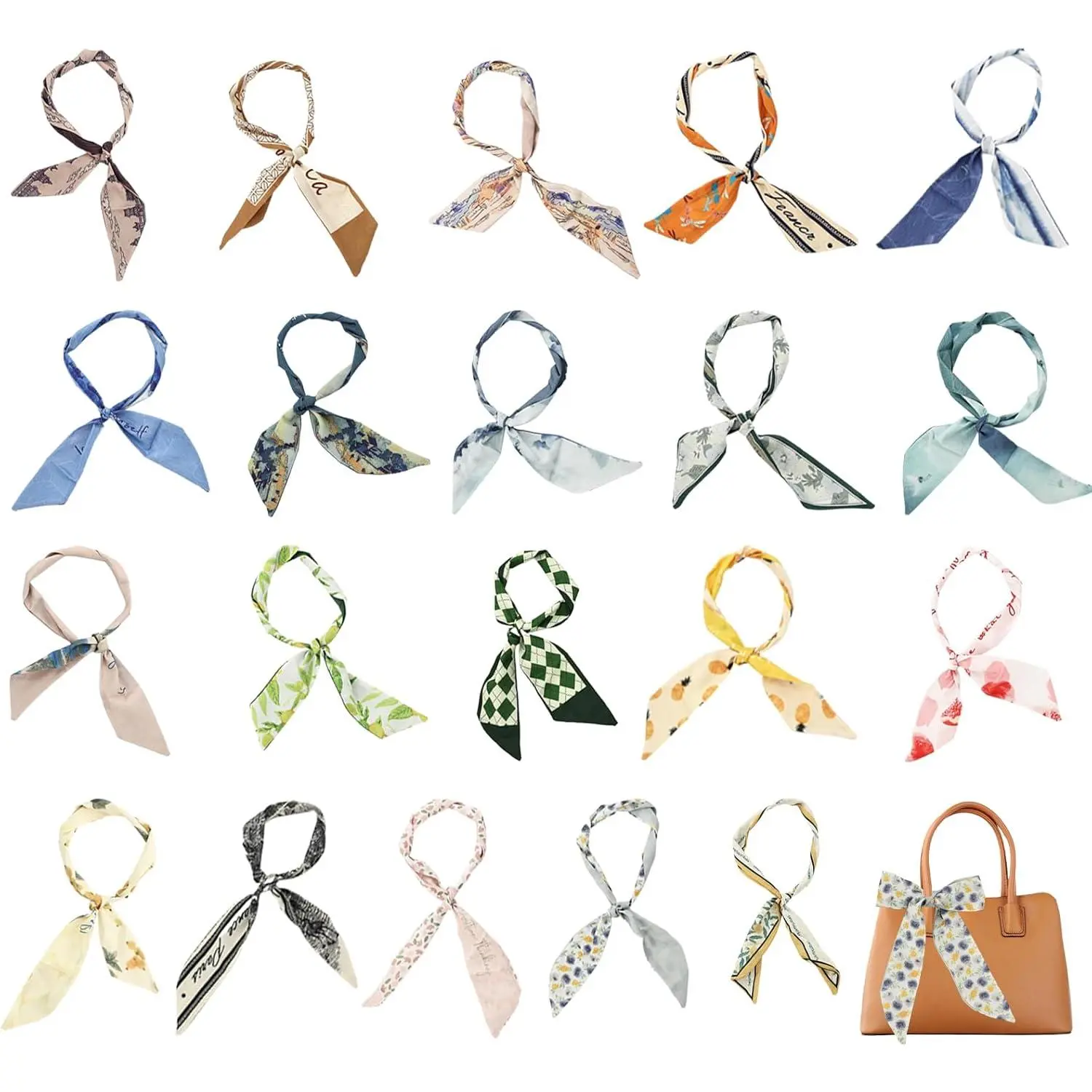 20 count Bag Scarf, Purse Scarf For Handbags, Silk  Scarves For Purse Bags, Handbag Handle Ribbon, Stylish & Versatile Accessory