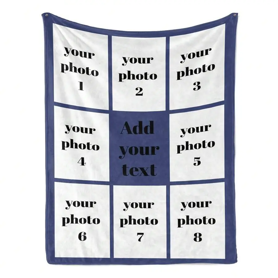 Custom Photo Blanket, Personalized 8 Photo Collage Flannel Throw Blanket with Custom Text, Soft Cozy Memory Blanket for Couples Family, Couch Bed Bedroom Decor Gift