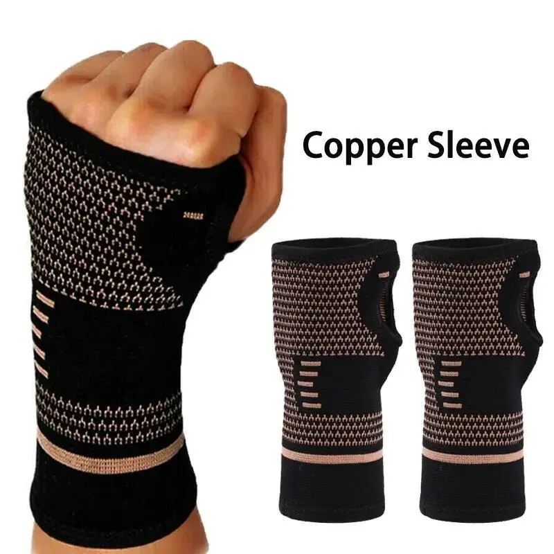 Copper Infused Knitted Wrist Compression Sleeve, Adjustable Strap, Breathable Support for Carpal Tunnel, Tendonitis, Arthritis, S-Xl