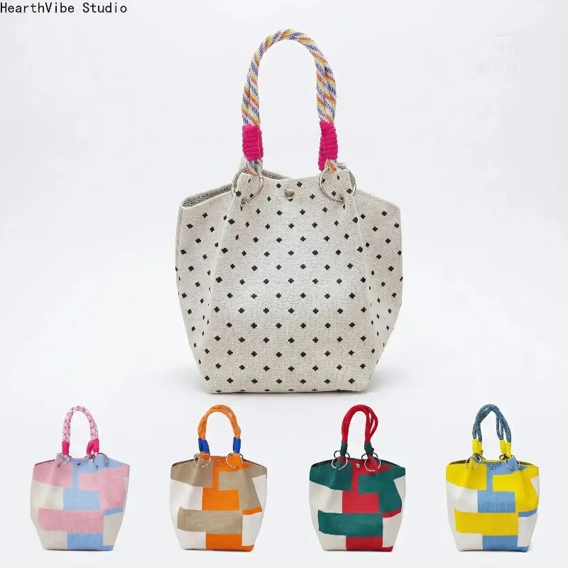 Minimalist Crochet Knitted Top Handle Handbag Small Casual Shoulder Purse Summer Beach Holiday Women Fashion Bag