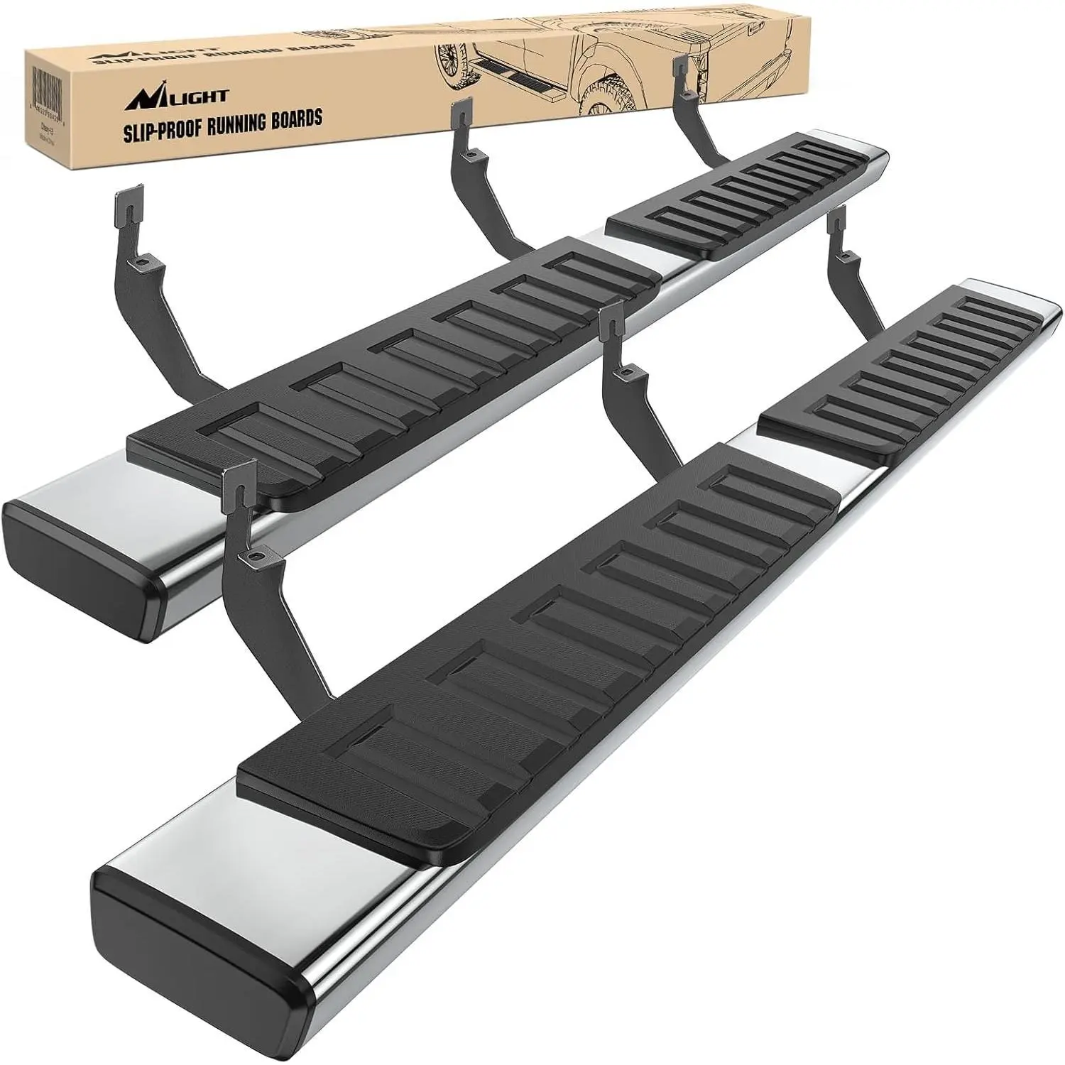Nilight 2 Running Boards - 6 inch Stainless Steel ABS Impact-Resistant Side Step Nerf Bars, Non-Slip, Strong & Durable, No Drilling Required, Protects Car Sides from Scratches, for 2015-2025 Chevrolet Colorado/GMC Canyon Crew Cab (4 Full Size Doors), 2 X