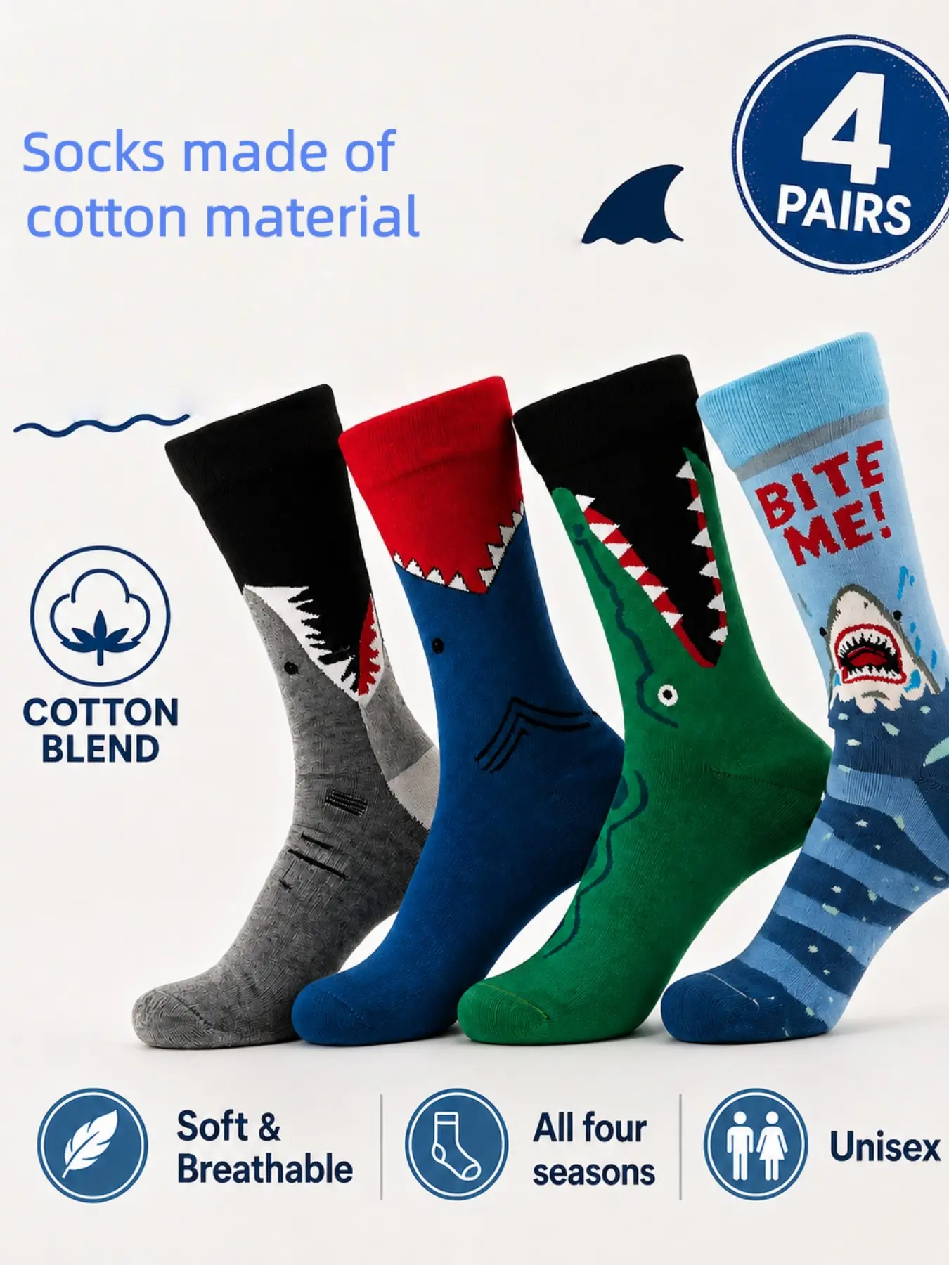 Full Love 4 Pairs Cartoon Animal Cotton Socks, Unisex Mid-Calf Design, Comfortable Soft Odor-Resistant, Suitable for All Seasons